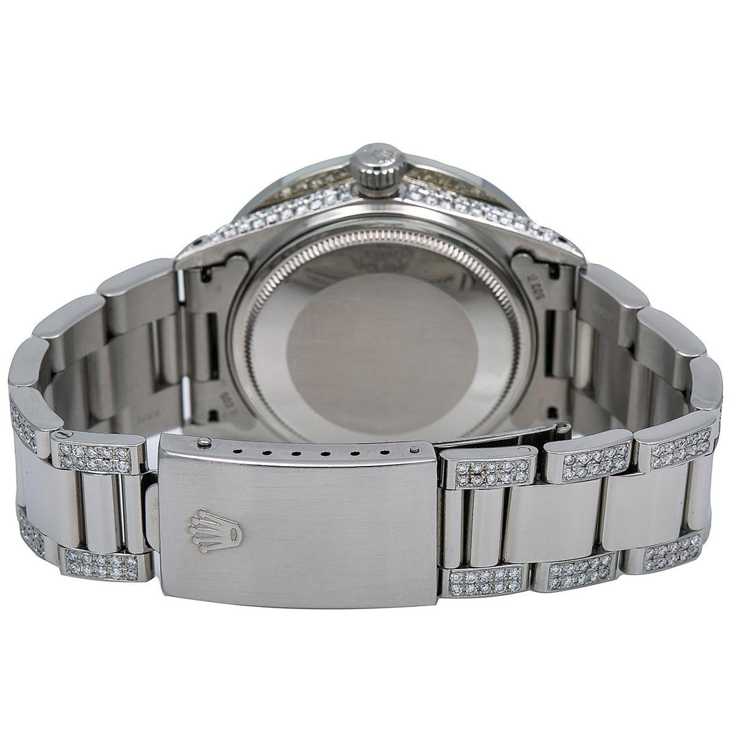 Rolex Datejust 36MM 16014 Pink Mother of Pearl Diamond Dial Diamond Bezel Stainless Steel Semi Diamond Oyster Bracelet 5.75ct