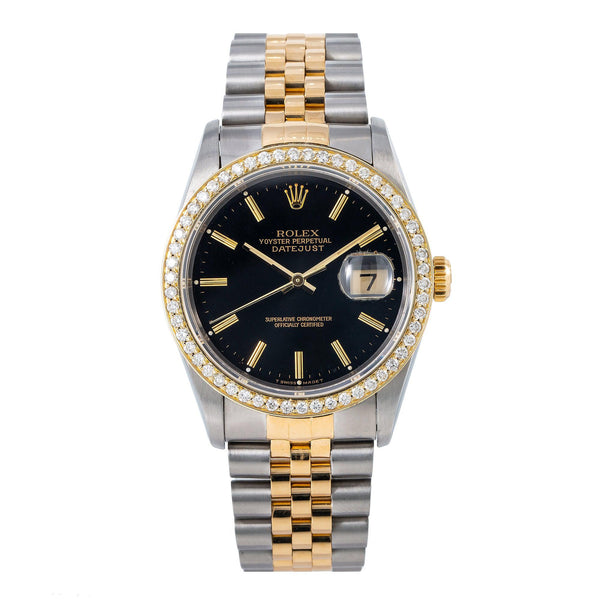 Rolex Datejust 36MM 16233 Black Dial Diamond Bezel Two Tone Yellow