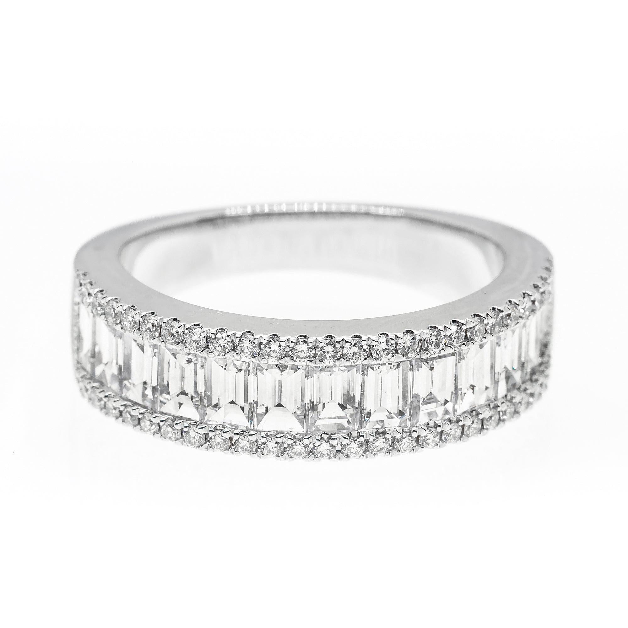 Ladies 14K White Gold Ring with 1.95 CT  Baguette and Round Diamonds