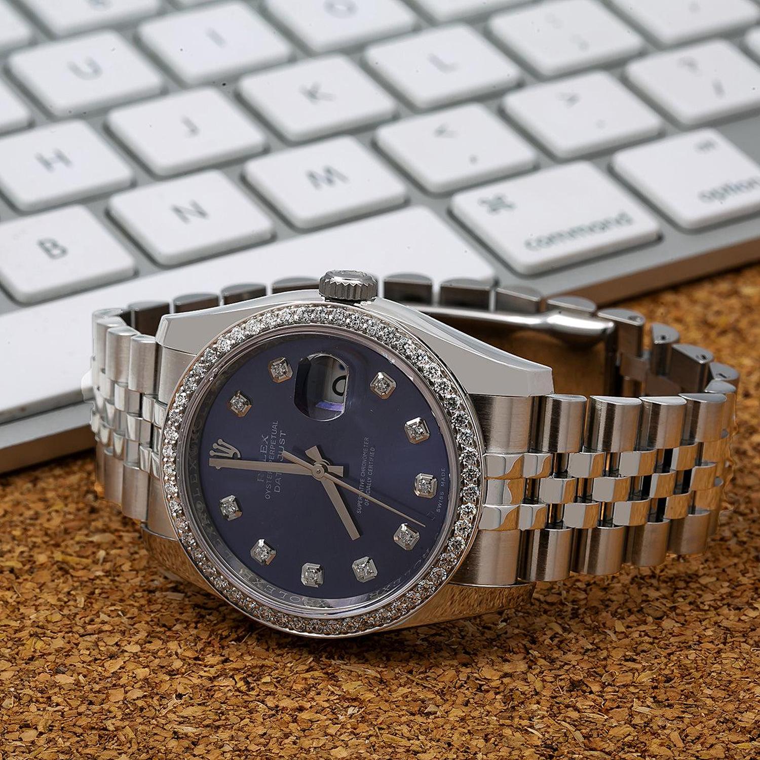 Rolex Datejust 36MM 116234 Blue Diamond Dial Diamond Bezel Stainless Steel Jubilee Bracelet 1.2ct