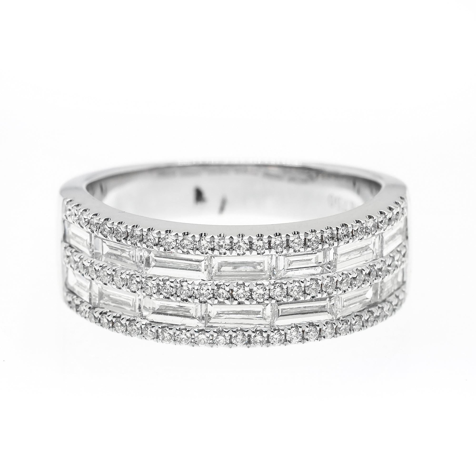 LADIES 18K WHITE GOLD DIAMOND BAND WITH ROUND AND BAGUETTE DIAMONDS