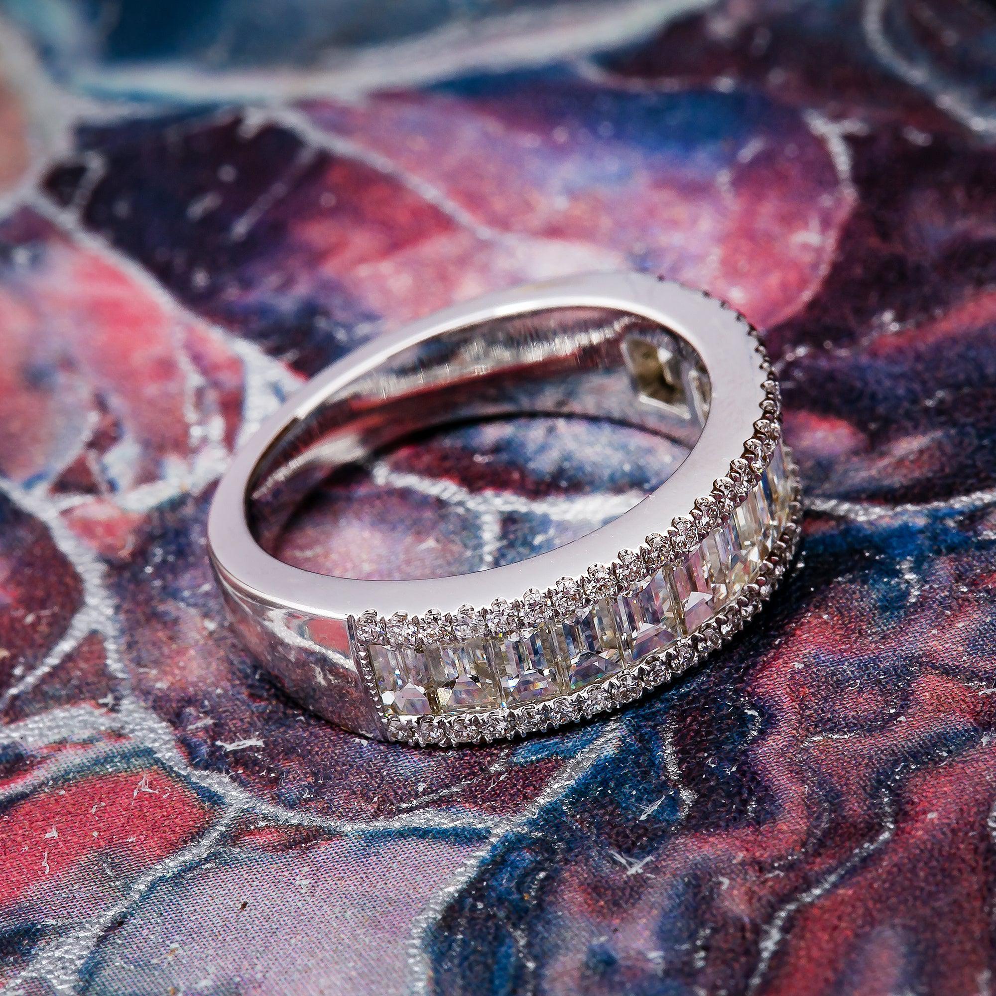 Ladies 14K White Gold Ring with 1.95 CT  Baguette and Round Diamonds