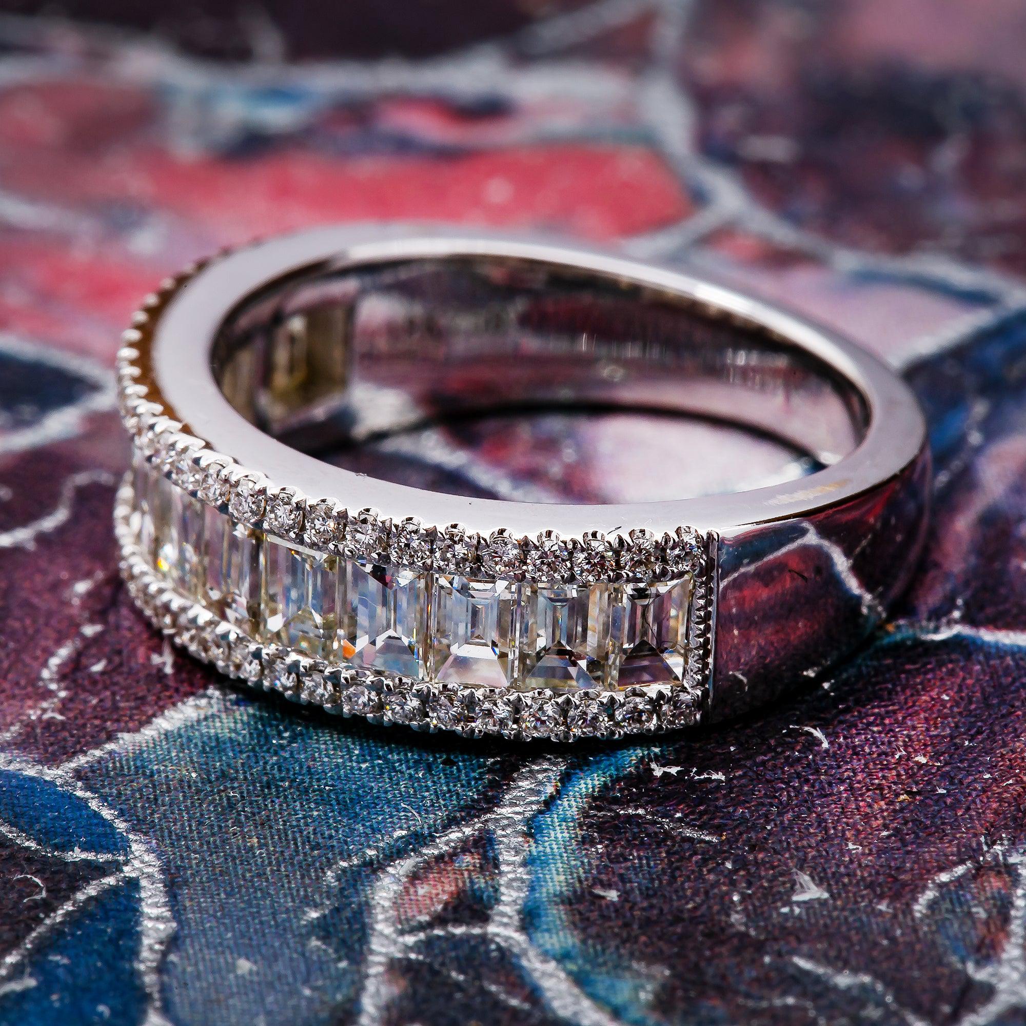 Ladies 14K White Gold Ring with 1.95 CT  Baguette and Round Diamonds