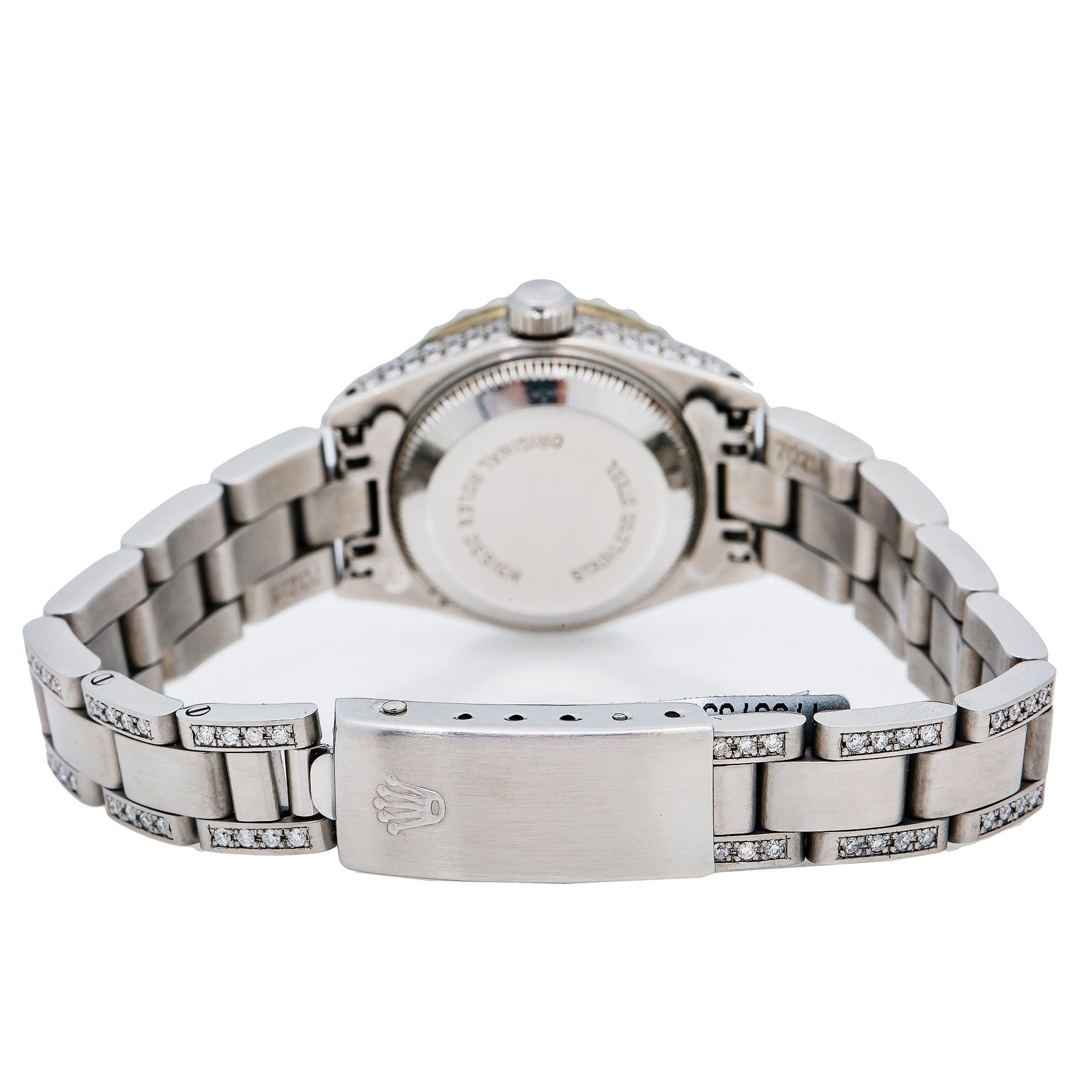 Rolex Datejust 26MM 6916 Black Diamond Dial Diamond Bezel Stainless Steel Semi Diamond Oyster Bracelet 4.25ct