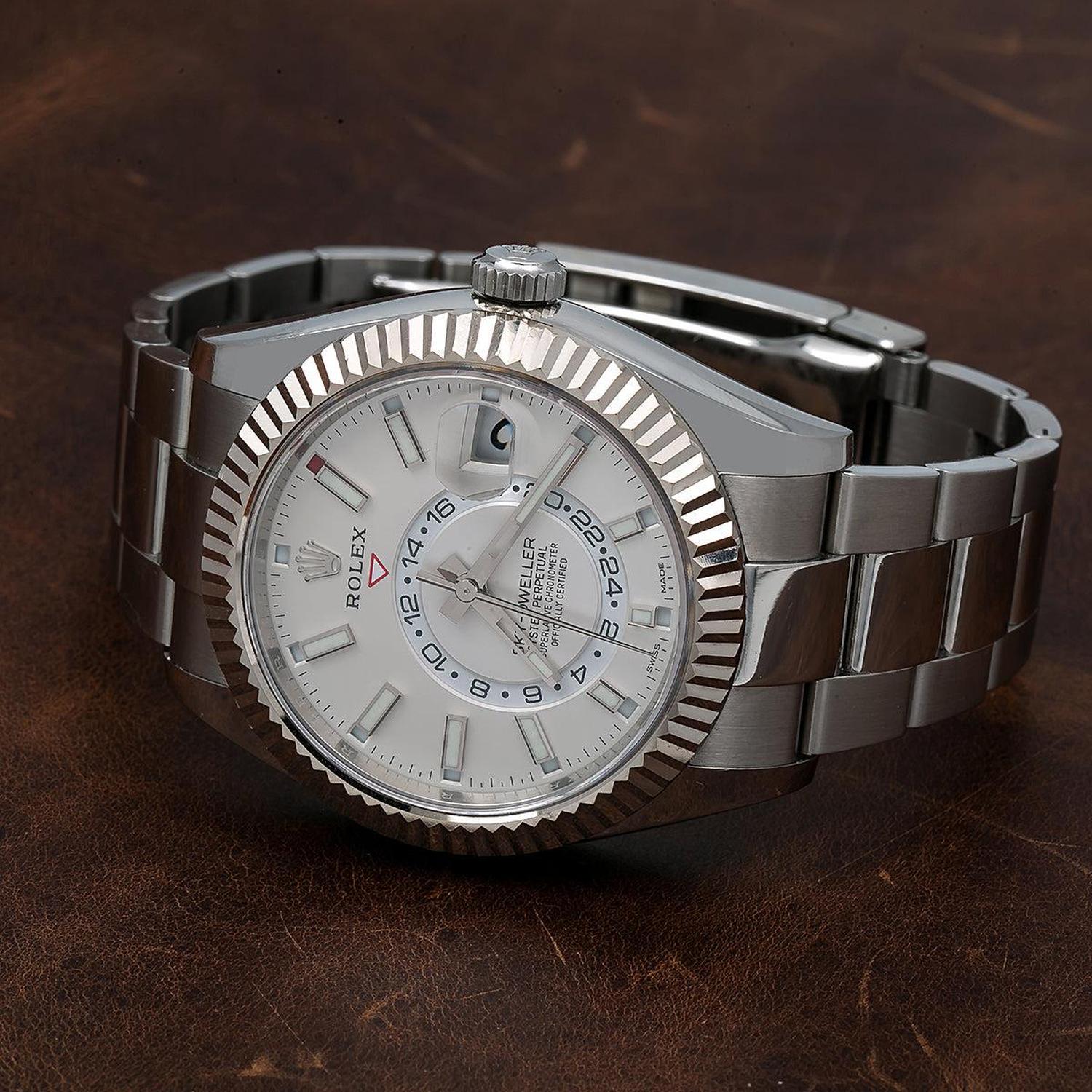 Rolex Sky-Dweller 42MM 326934 White Dial Fluted Bezel Stainless Steel Oyster Bracelet