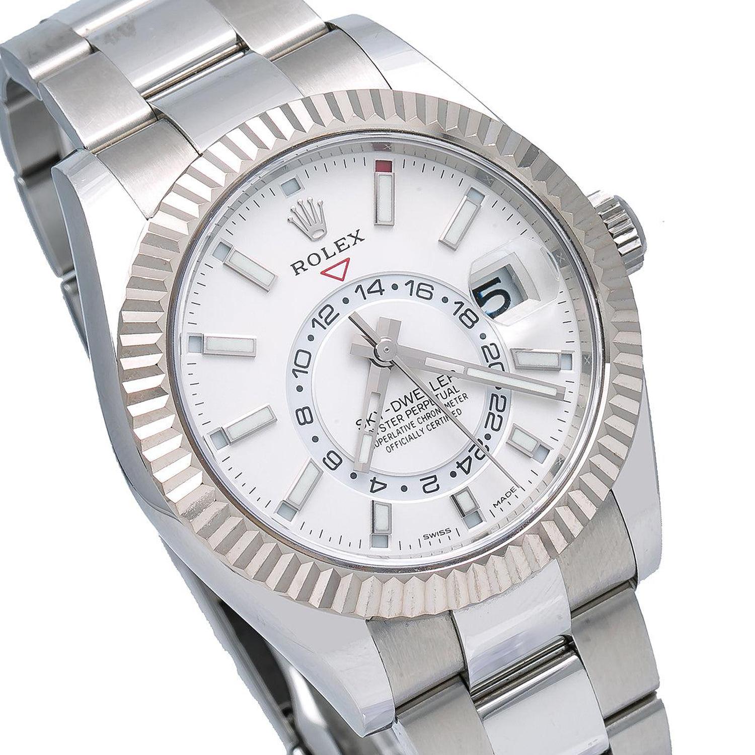 Rolex Sky-Dweller 42MM 326934 White Dial Fluted Bezel Stainless Steel Oyster Bracelet