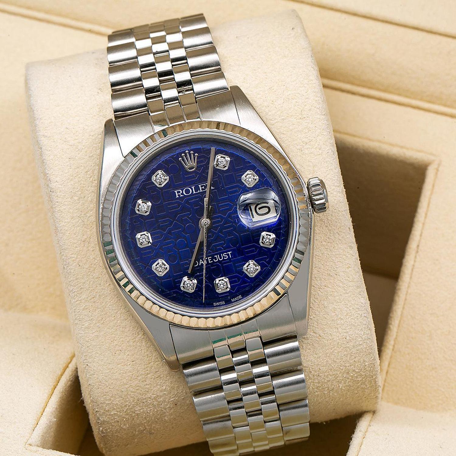 Rolex Datejust 36MM 1601 Blue Diamond Dial Fluted Bezel Stainless Steel Jubilee Bracelet