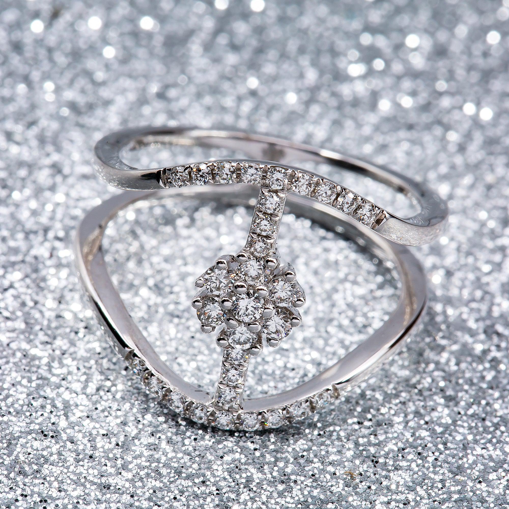 LADIES 18K WHITE GOLD RIGHT HAND RING WITH 0.41CT DIAMONDS