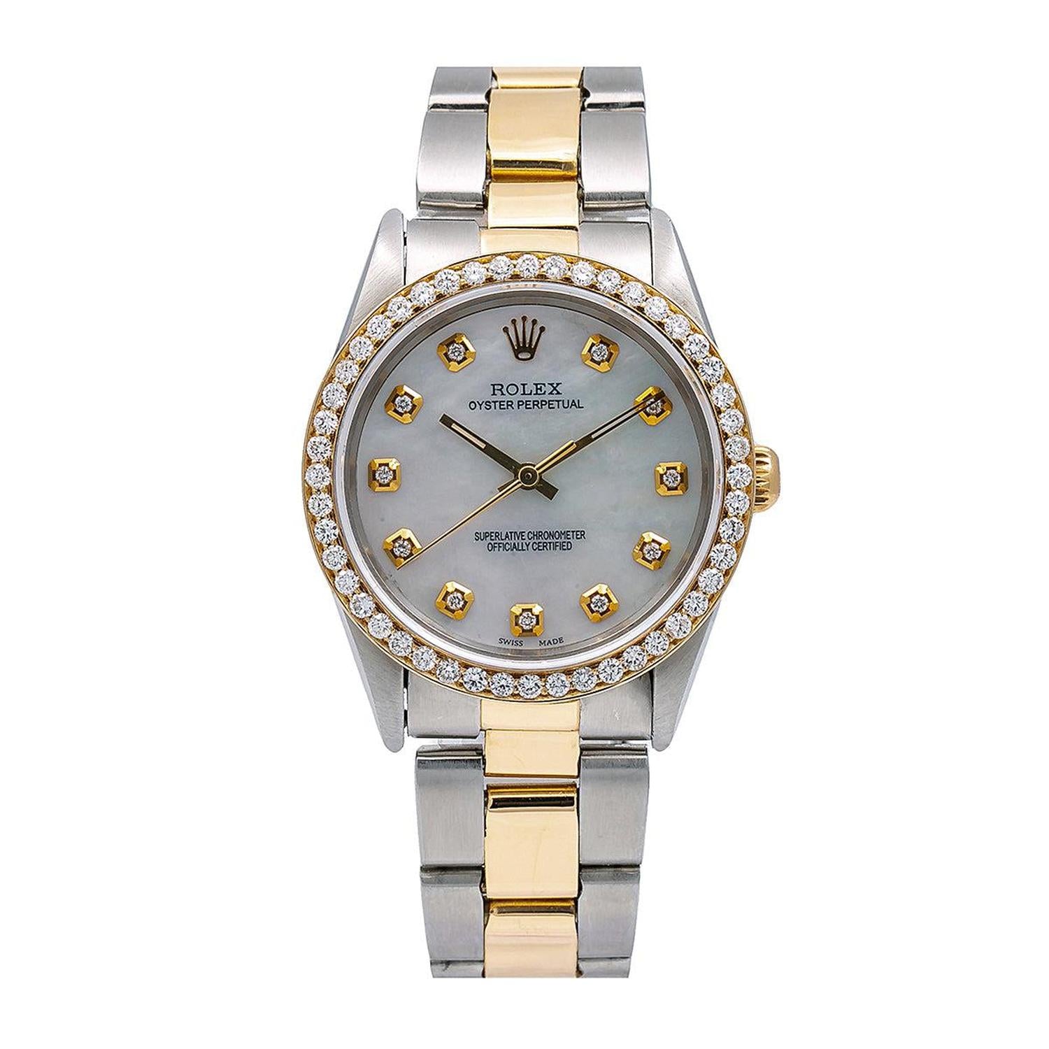 Rolex Oyster Perpetual 34MM 14233 Mother of Pearl Diamond Dial