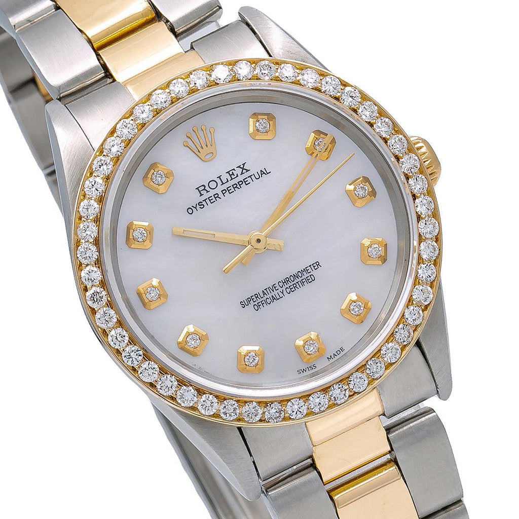 Rolex Oyster Perpetual 14233 34MM White Diamond Dial & Bezel 1.25 CT