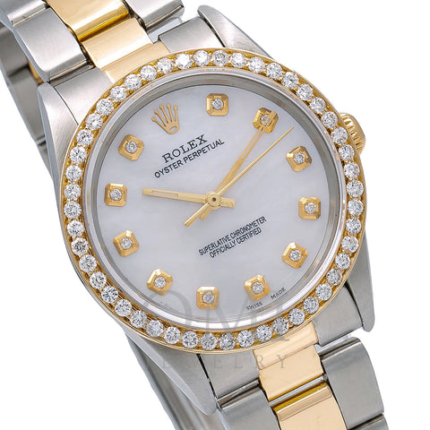 Rolex Oyster Perpetual Diamond Watch, 14233 34mm, White Diamond Dial With 1.25 CT Diamonds