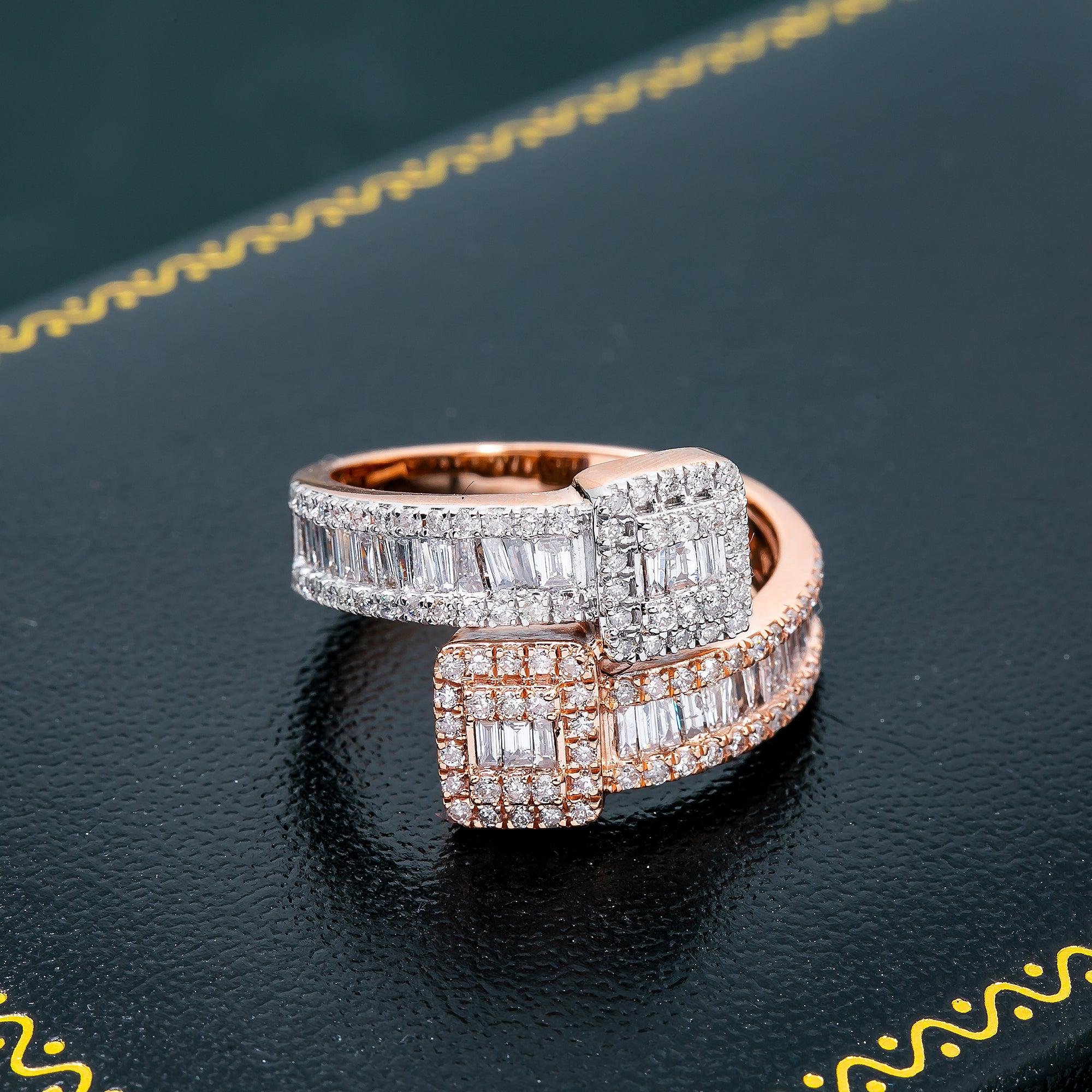 14K ROSE AND WHITE GOLD MEN'S RING WITH 1.53 CT BAGUETTE DIAMONDS