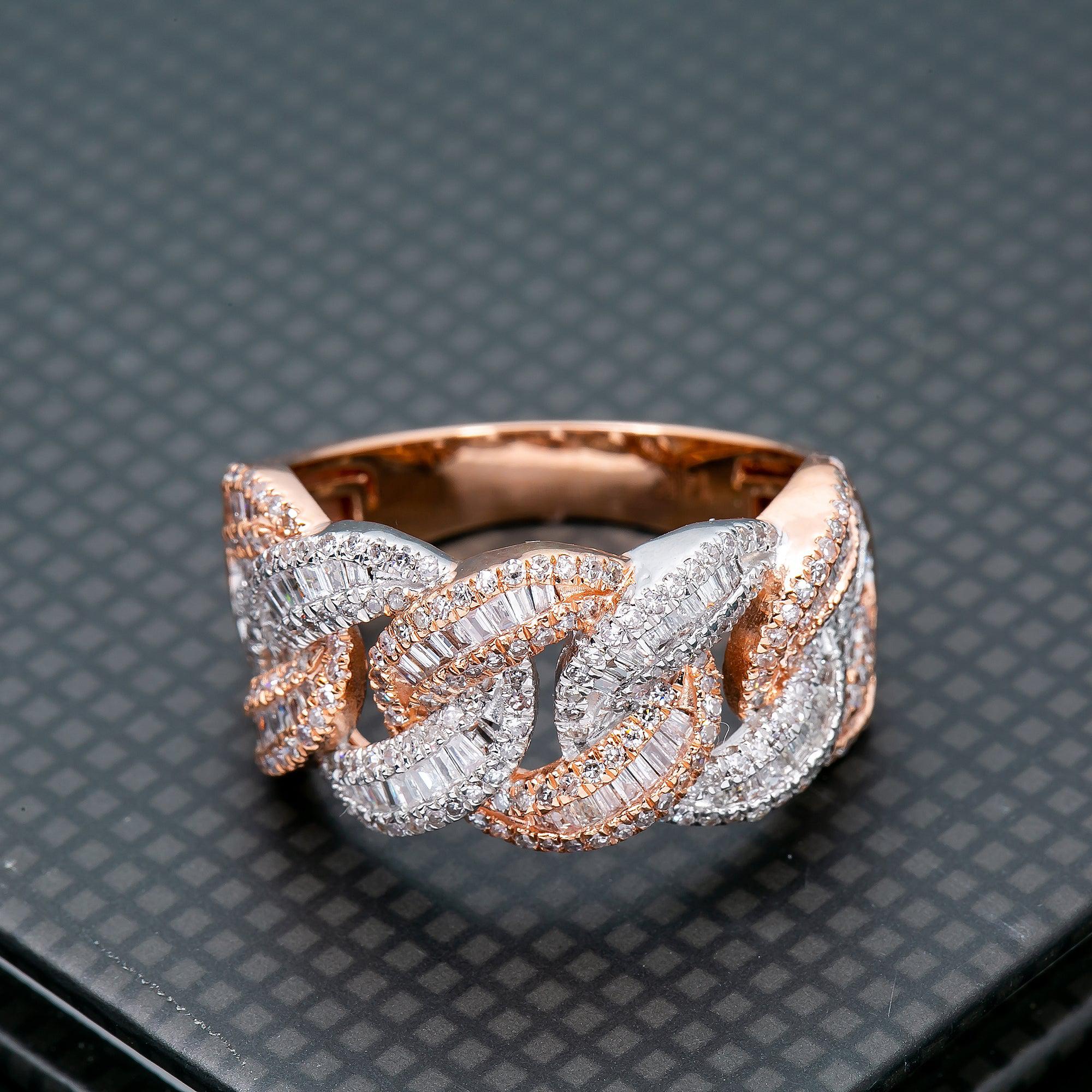 14K ROSE AND WHITE GOLD MEN'S RING WITH 1.46 CT BAGUETTE DIAMONDS