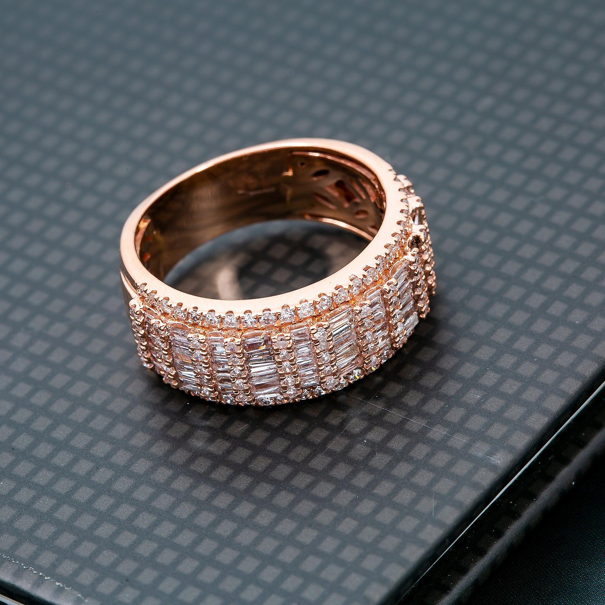 14K ROSE GOLD MEN'S RING WITH 1.17 CT BAGUETTE DIAMONDS