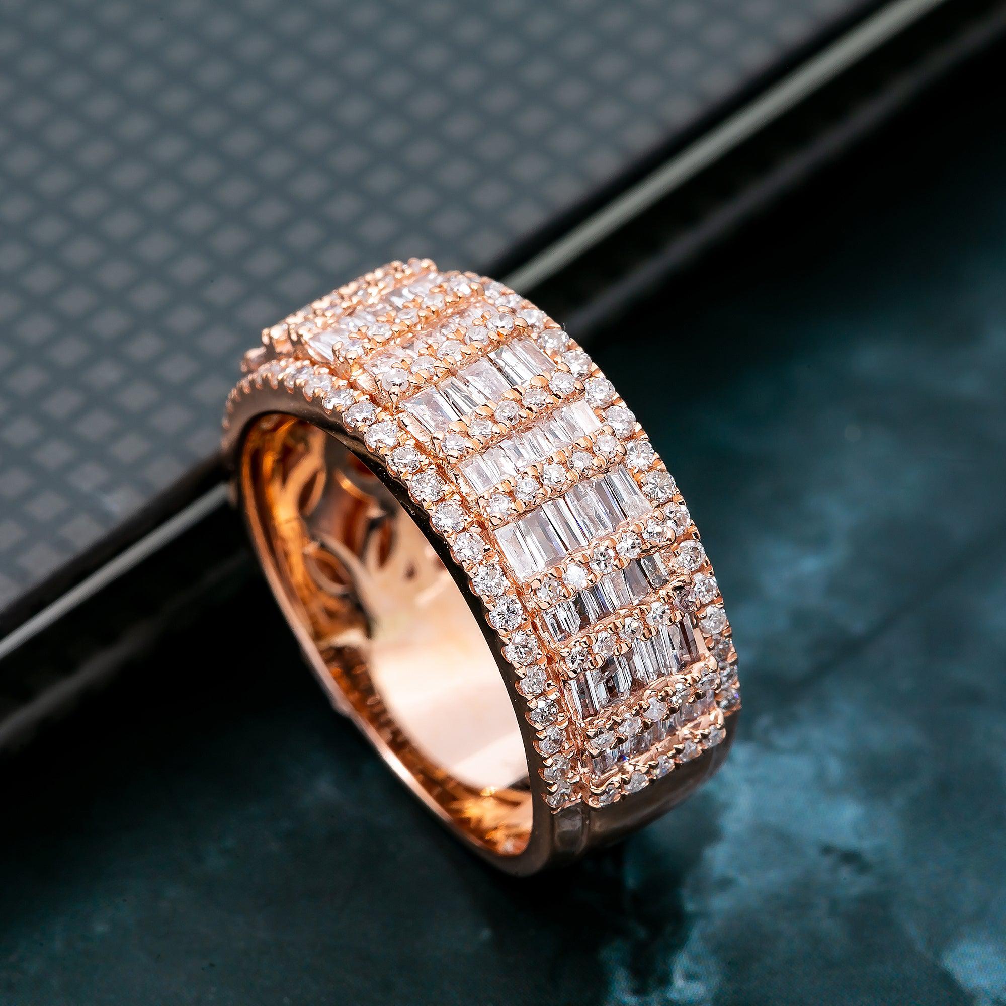 14K ROSE GOLD MEN'S RING WITH 1.17 CT BAGUETTE DIAMONDS