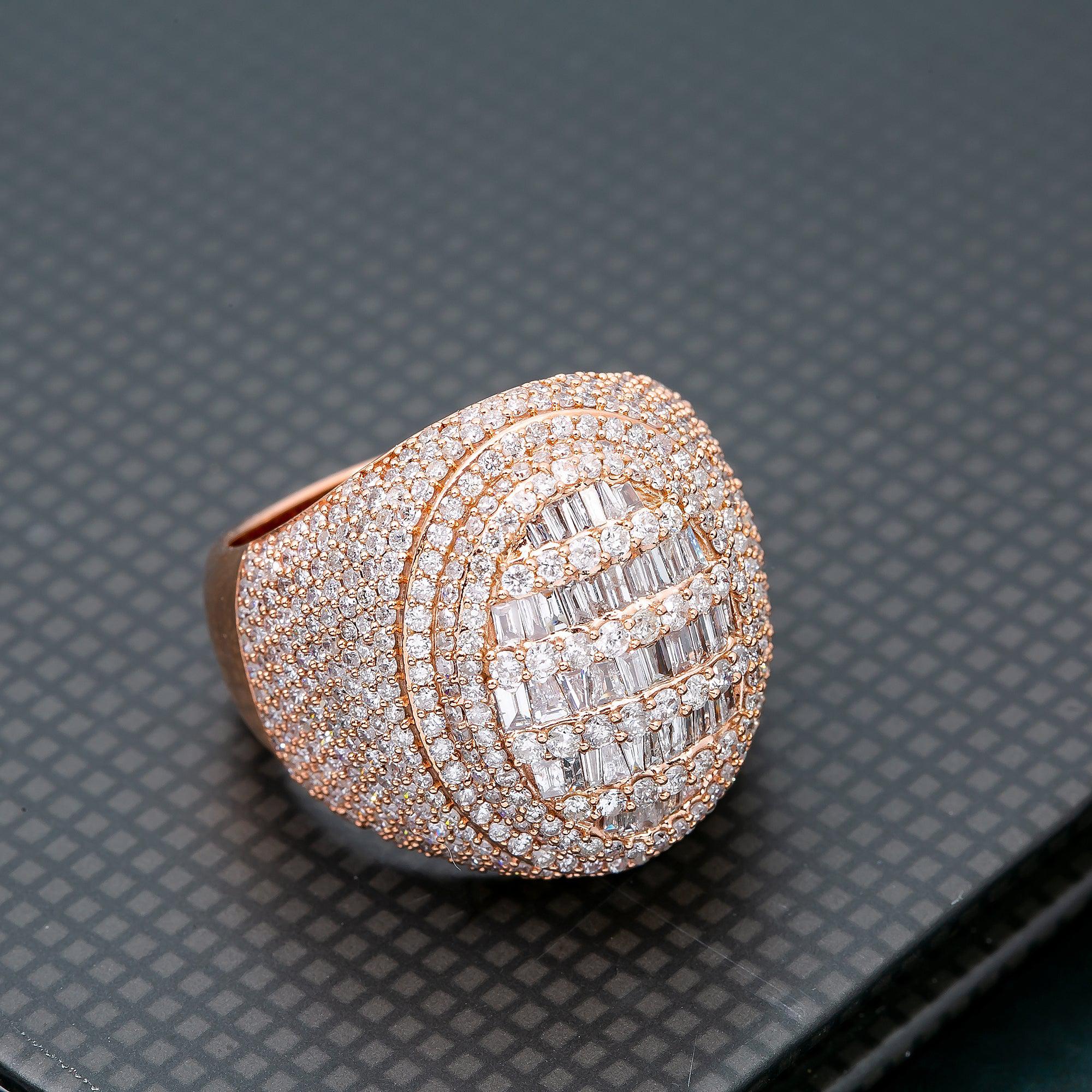 14K ROSE GOLD MEN'S RING WITH 4.64 CT BAGUETTE AND ROUND DIAMONDS