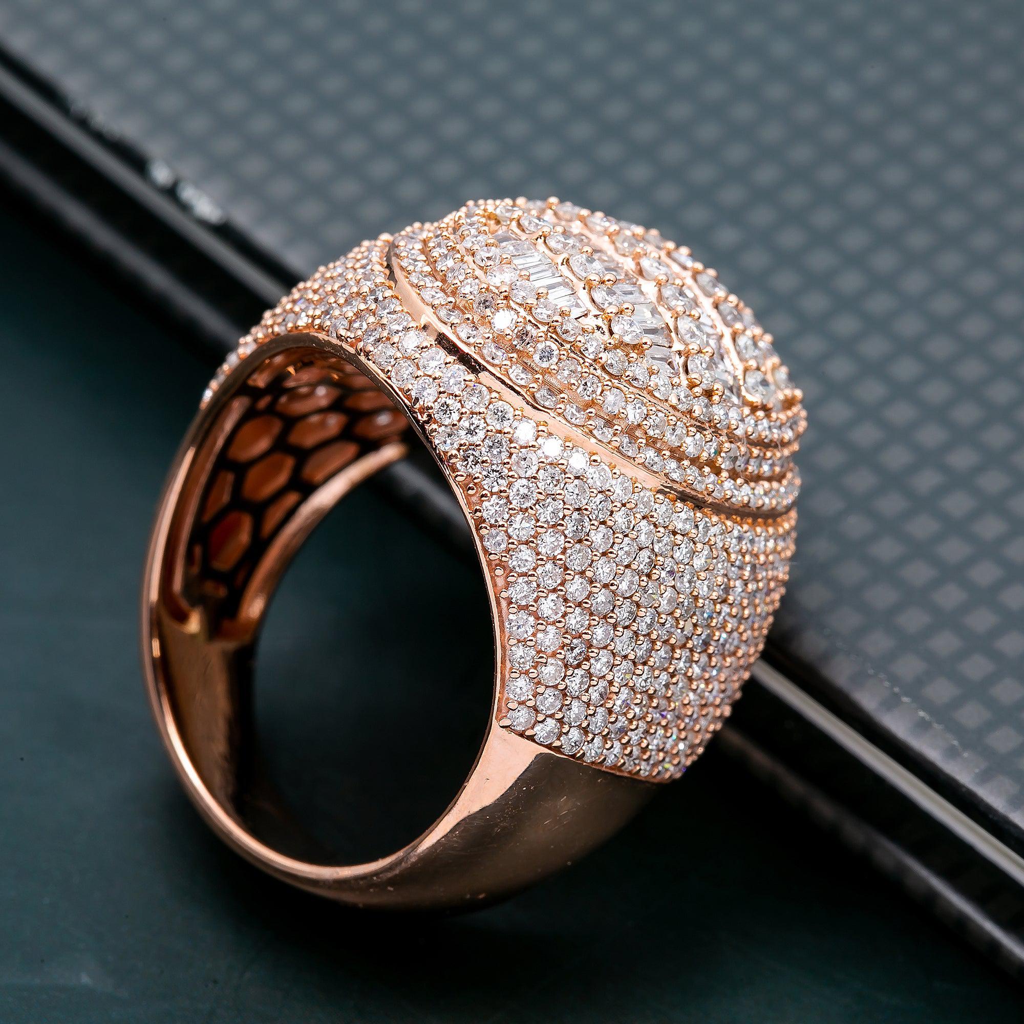14K ROSE GOLD MEN'S RING WITH 4.64 CT BAGUETTE AND ROUND DIAMONDS