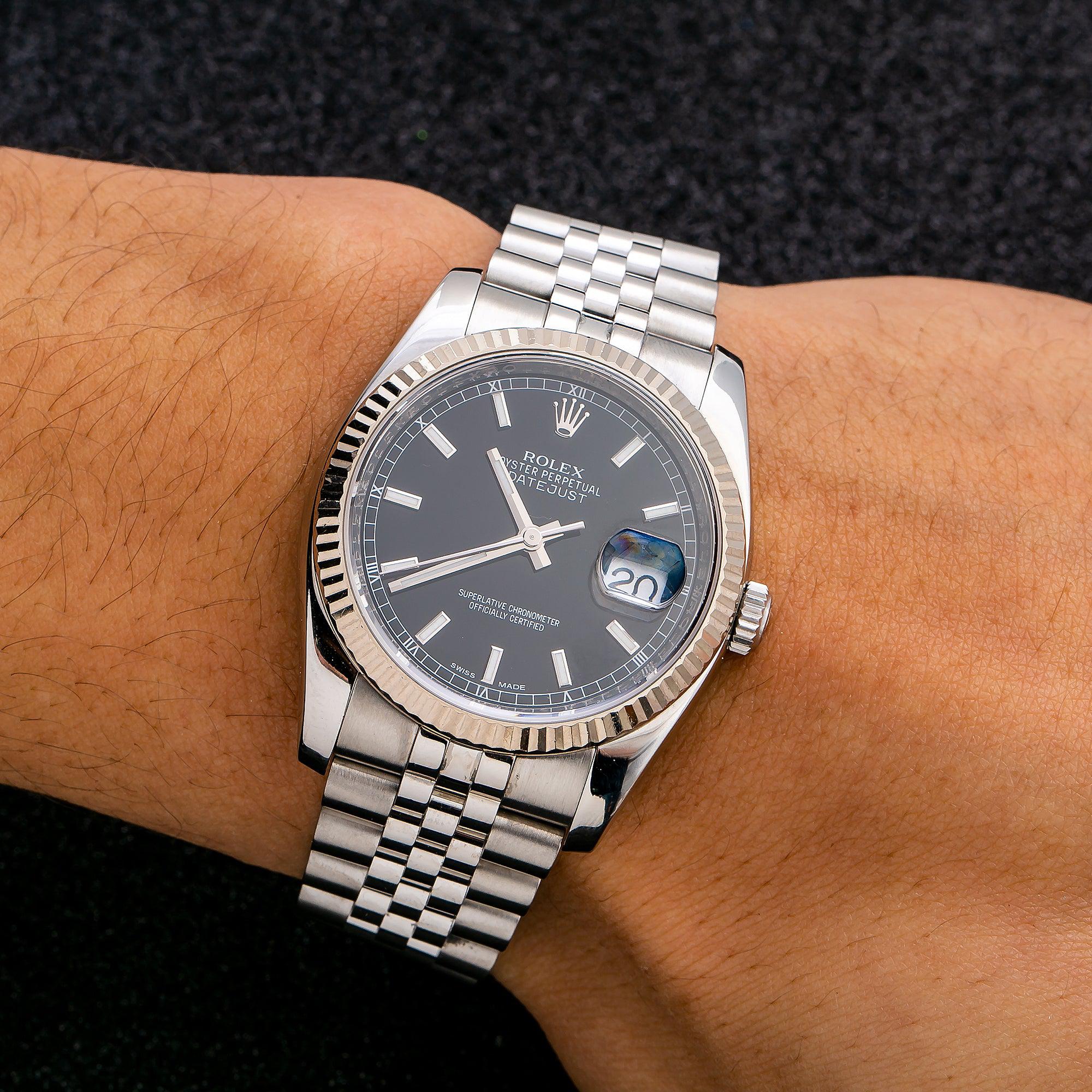 Rolex Datejust 36MM 116234 Black Dial Fluted Bezel Stainless Steel Jubilee Bracelet