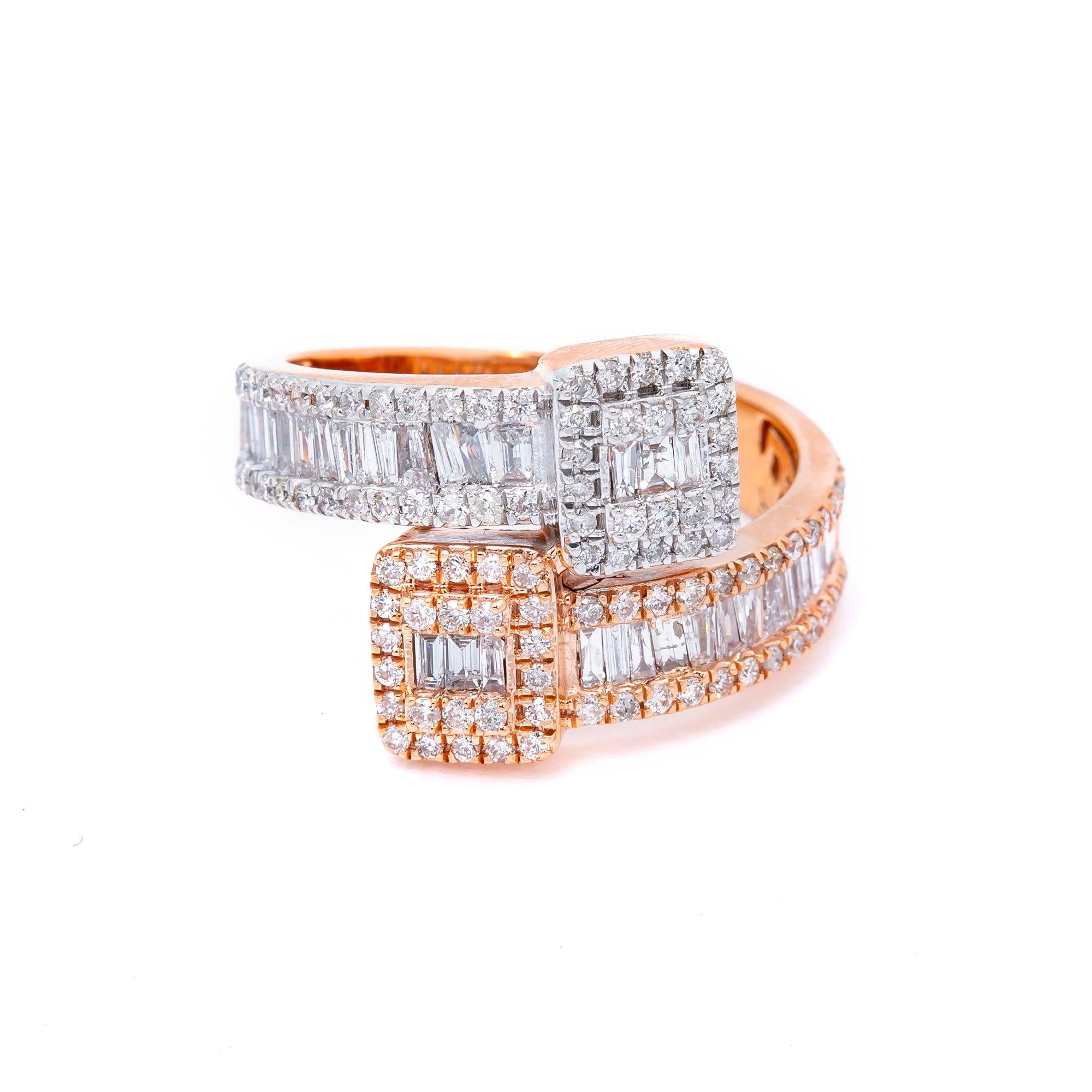 14K ROSE AND WHITE GOLD MEN'S RING WITH 1.53 CT BAGUETTE DIAMONDS