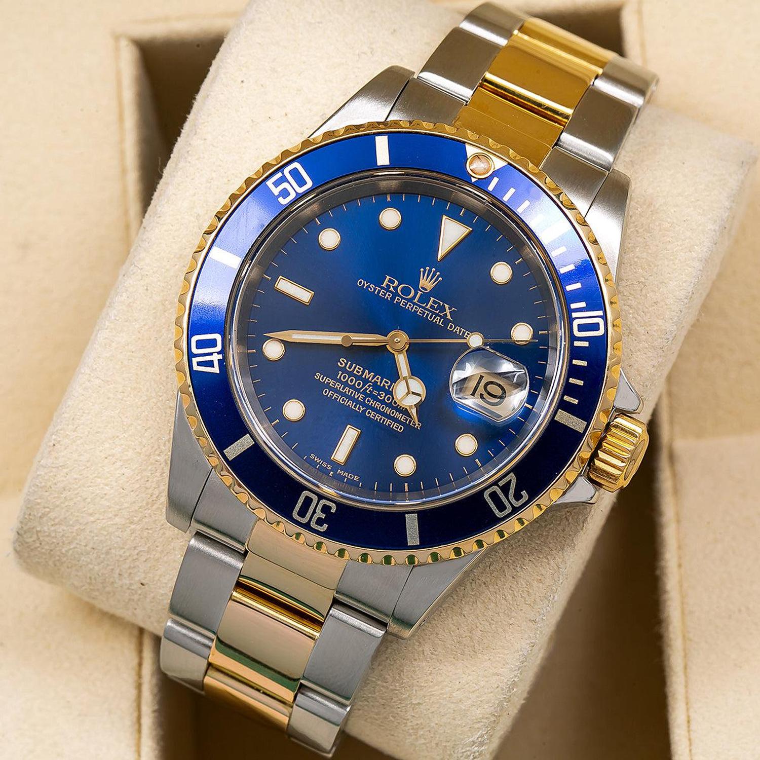 Rolex Submariner Date 40MM 16613 Bluesy Blue Dial Blue Ceramic Bezel Two Tone Yellow Gold Oyster Bracelet