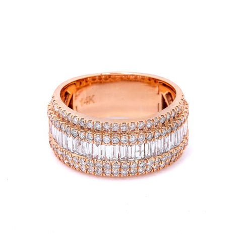 14K ROSE  GOLD MEN'S RING WITH 2.72 CT BAGUETTE DIAMONDS