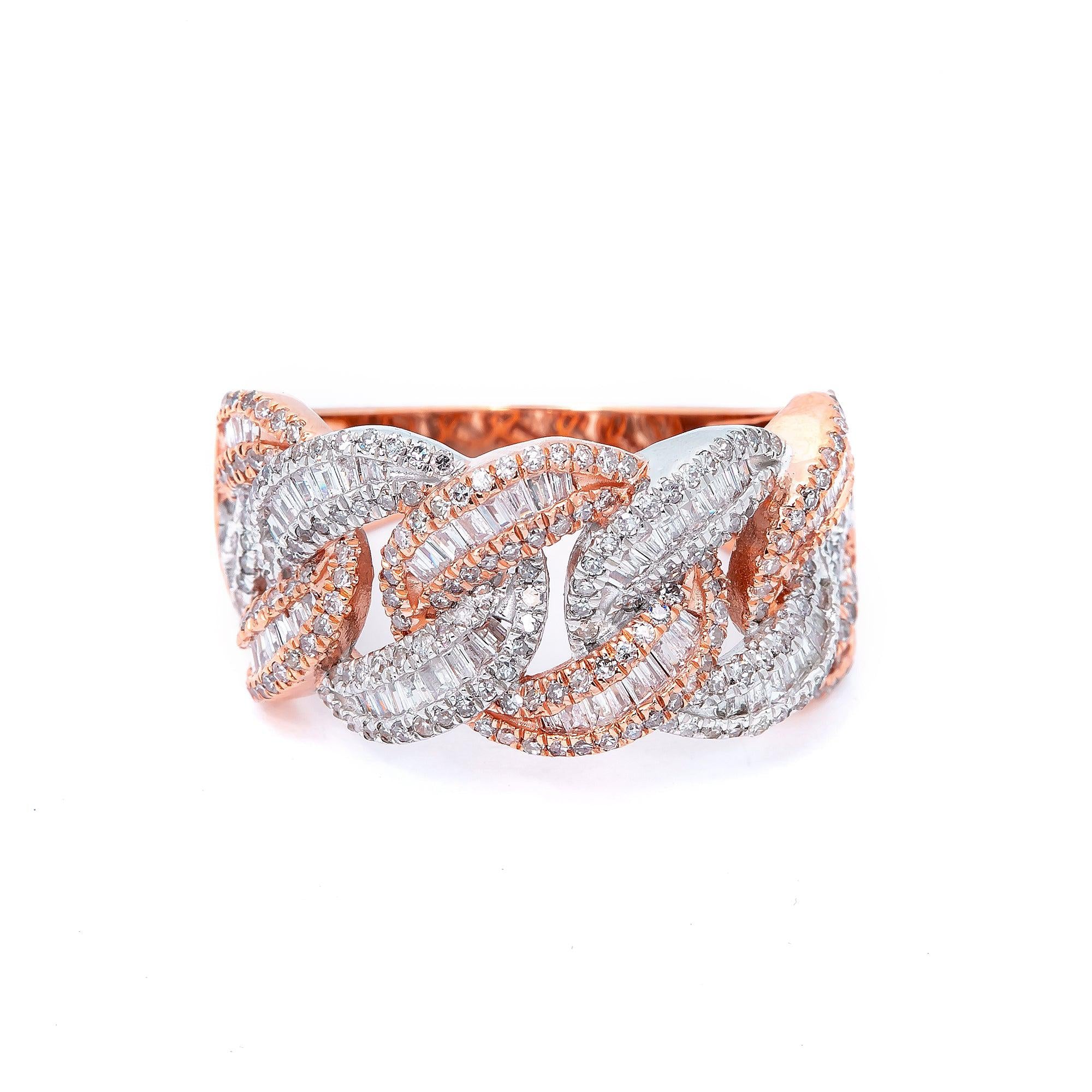 14K ROSE AND WHITE GOLD MEN'S RING WITH 1.46 CT BAGUETTE DIAMONDS
