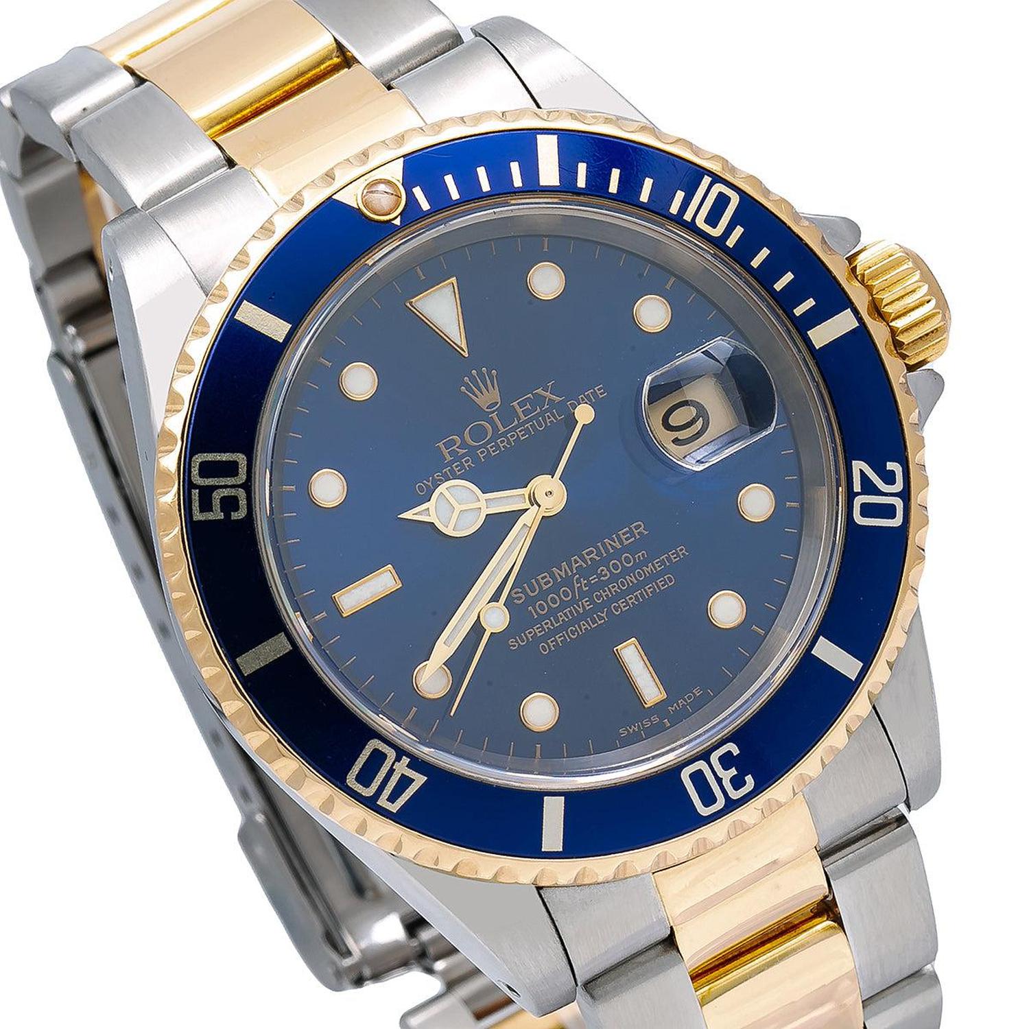 Rolex Submariner Date 40MM 16613 Bluesy Blue Dial Blue Ceramic Bezel Two Tone Yellow Gold Oyster Bracelet