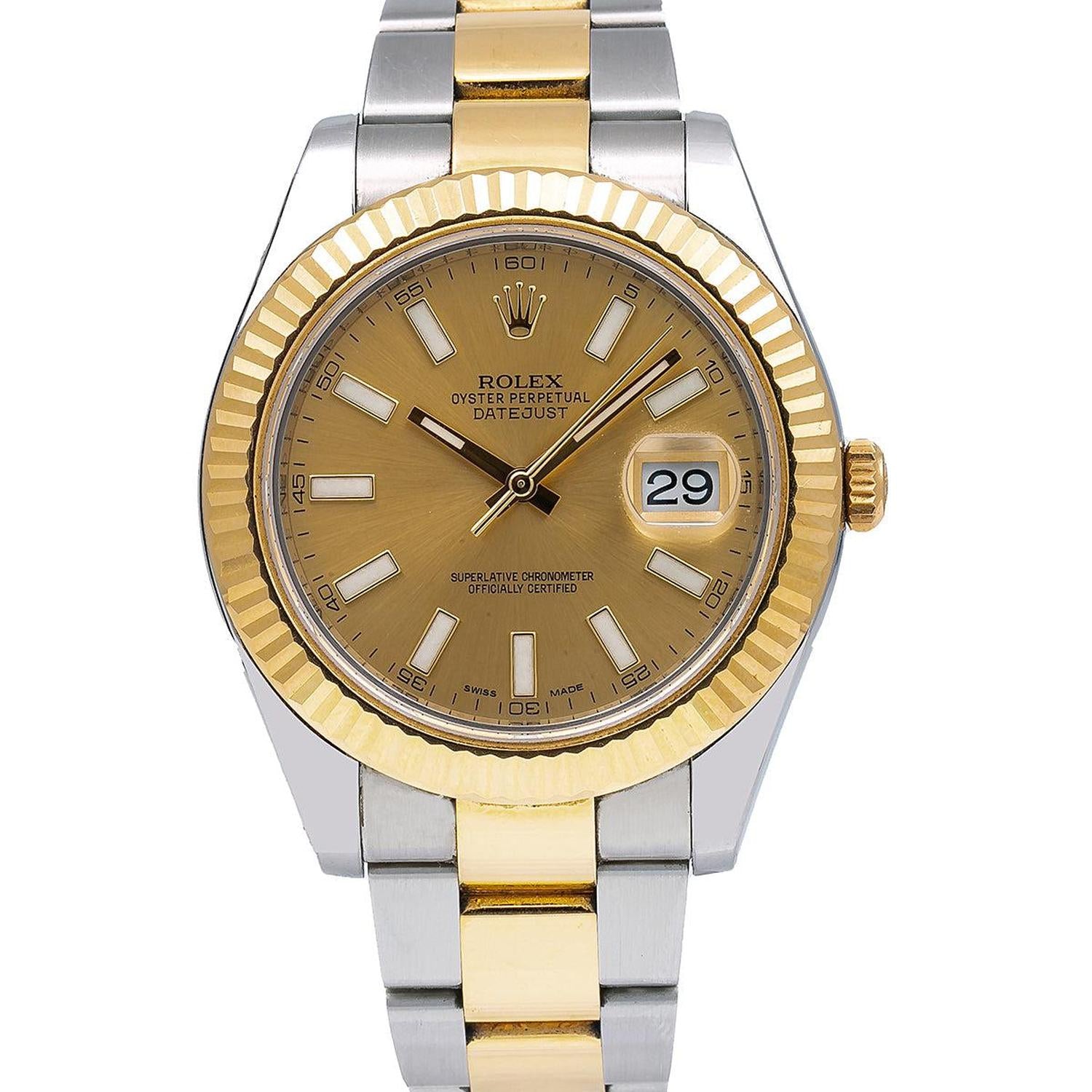 Rolex Datejust 41MM 116333 Champagne Dial Yellow Gold Fluted Bezel Two Tone Oyster Bracelet