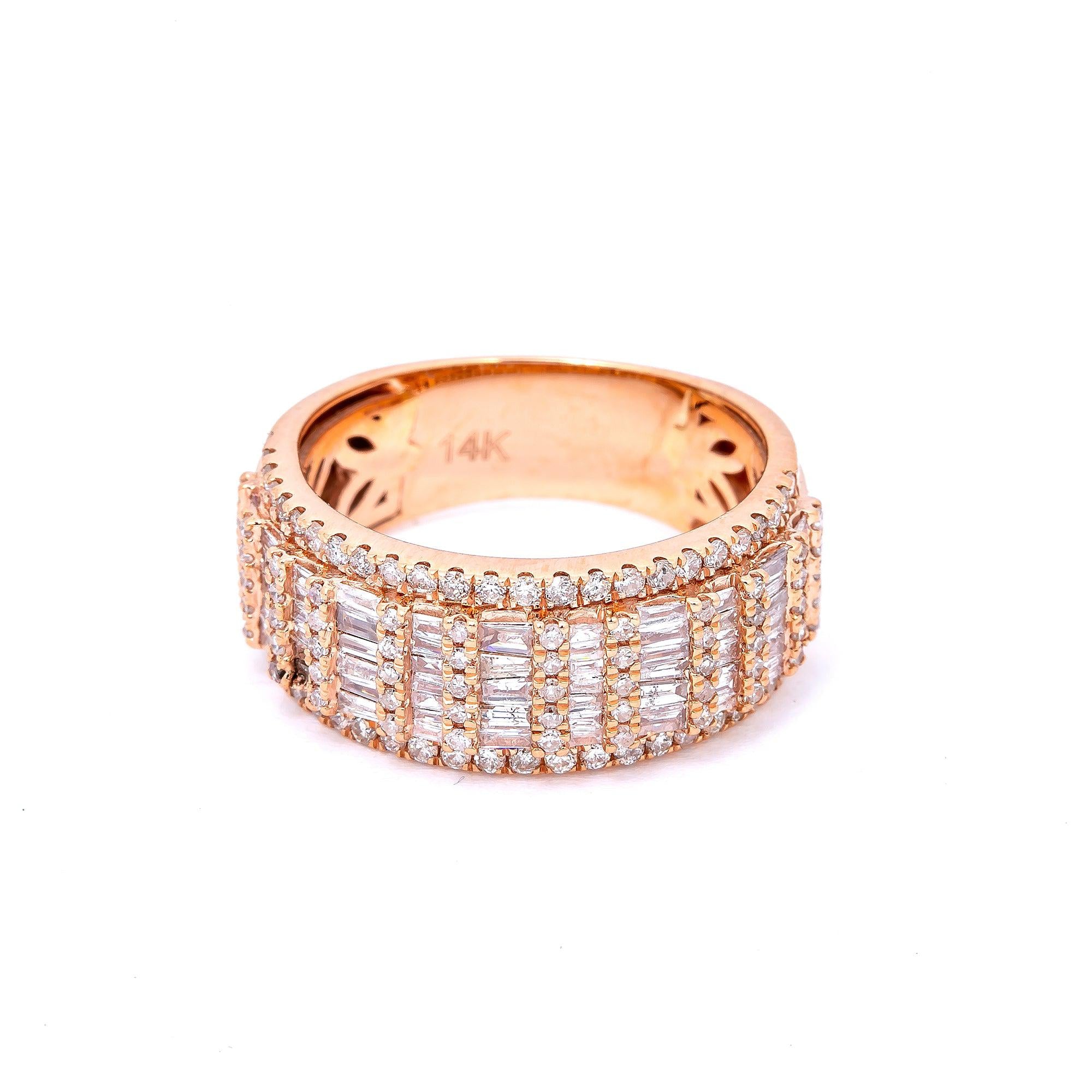 14K ROSE GOLD MEN'S RING WITH 1.17 CT BAGUETTE DIAMONDS