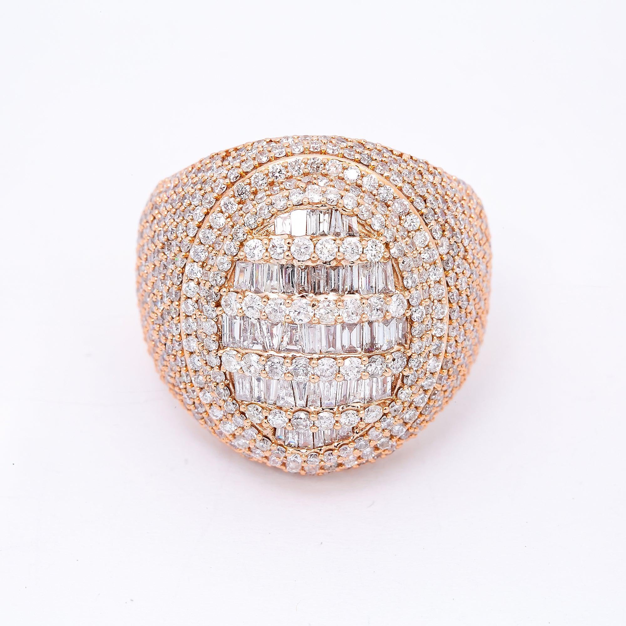 14K ROSE GOLD MEN'S RING WITH 4.64 CT BAGUETTE AND ROUND DIAMONDS