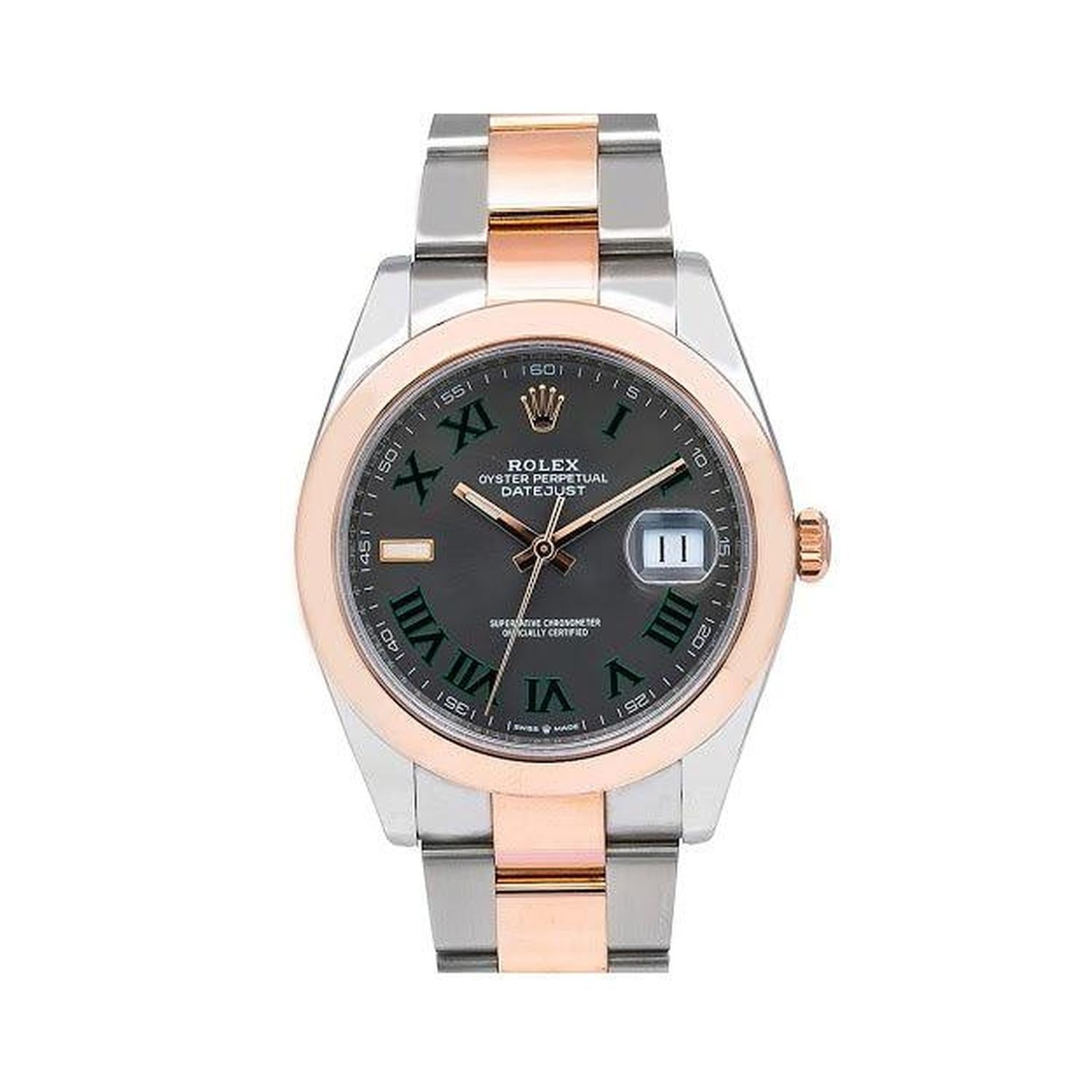 Rolex Datejust 41MM 126301 Slate Gray Roman Dial Rose Gold Smooth Bezel Two Tone Oyster Bracelet