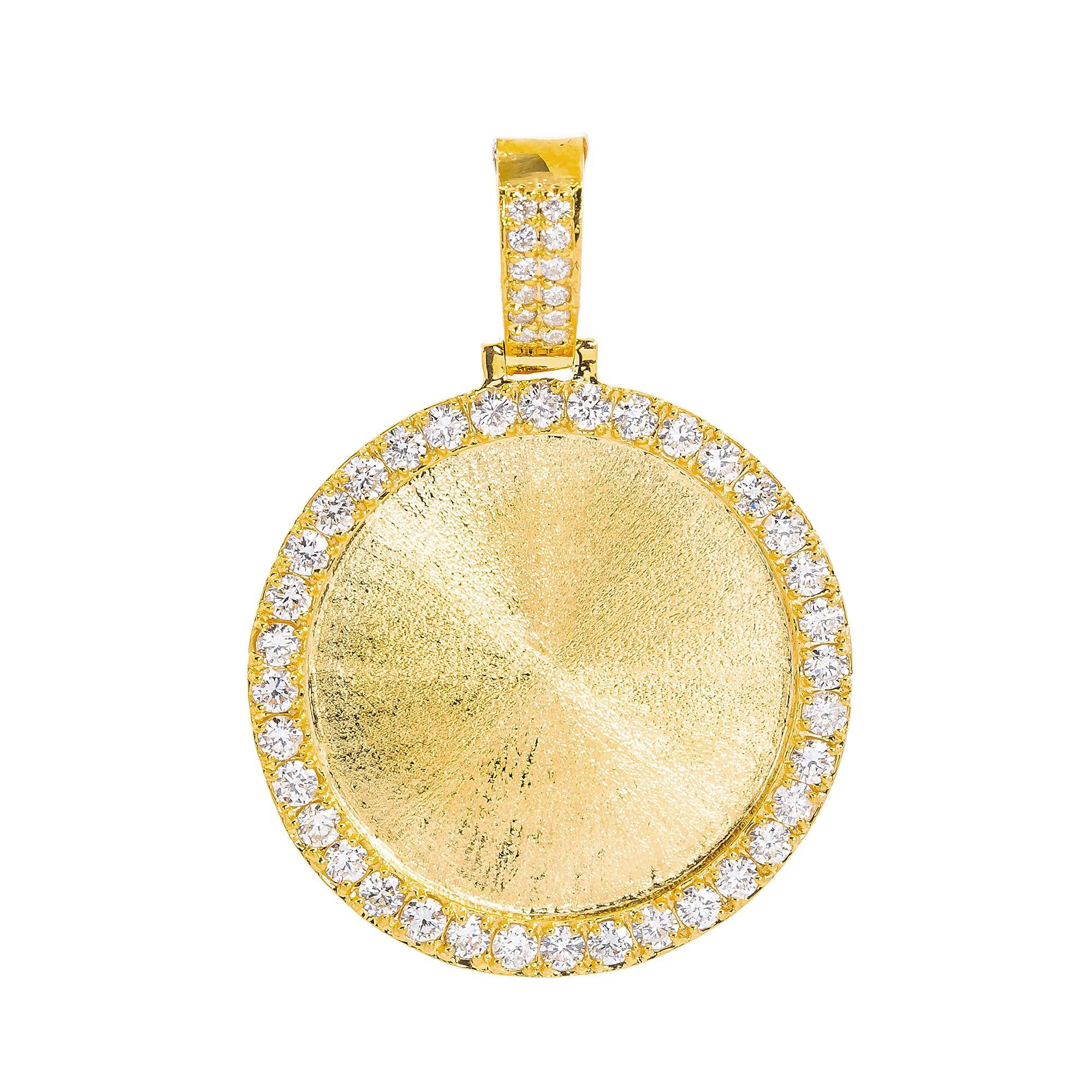 14K YELLOW GOLD AND DIAMOND ROUND PICTURE PENDANT WITH 1.25CT DIAMONDS