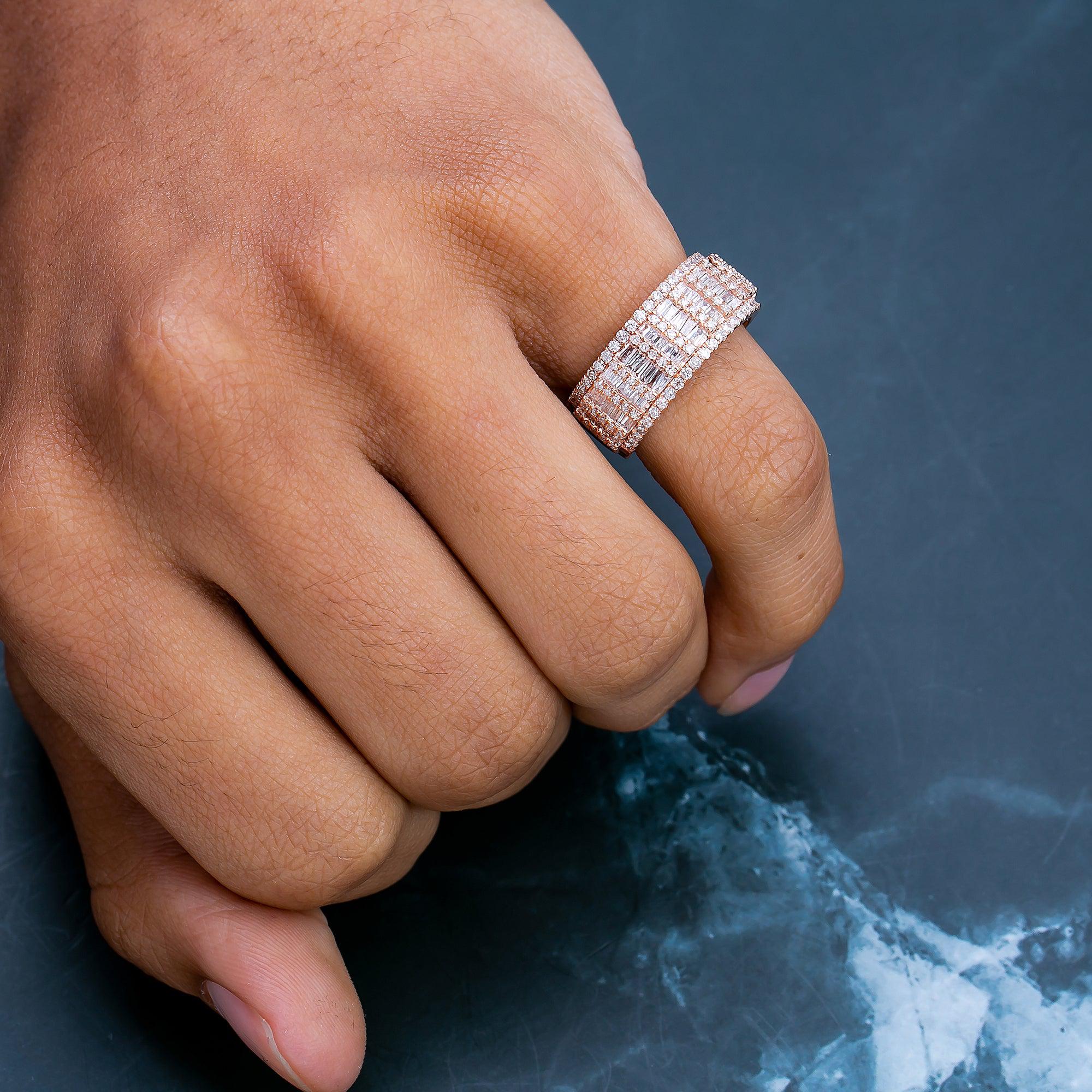 14K ROSE GOLD MEN'S RING WITH 1.17 CT BAGUETTE DIAMONDS