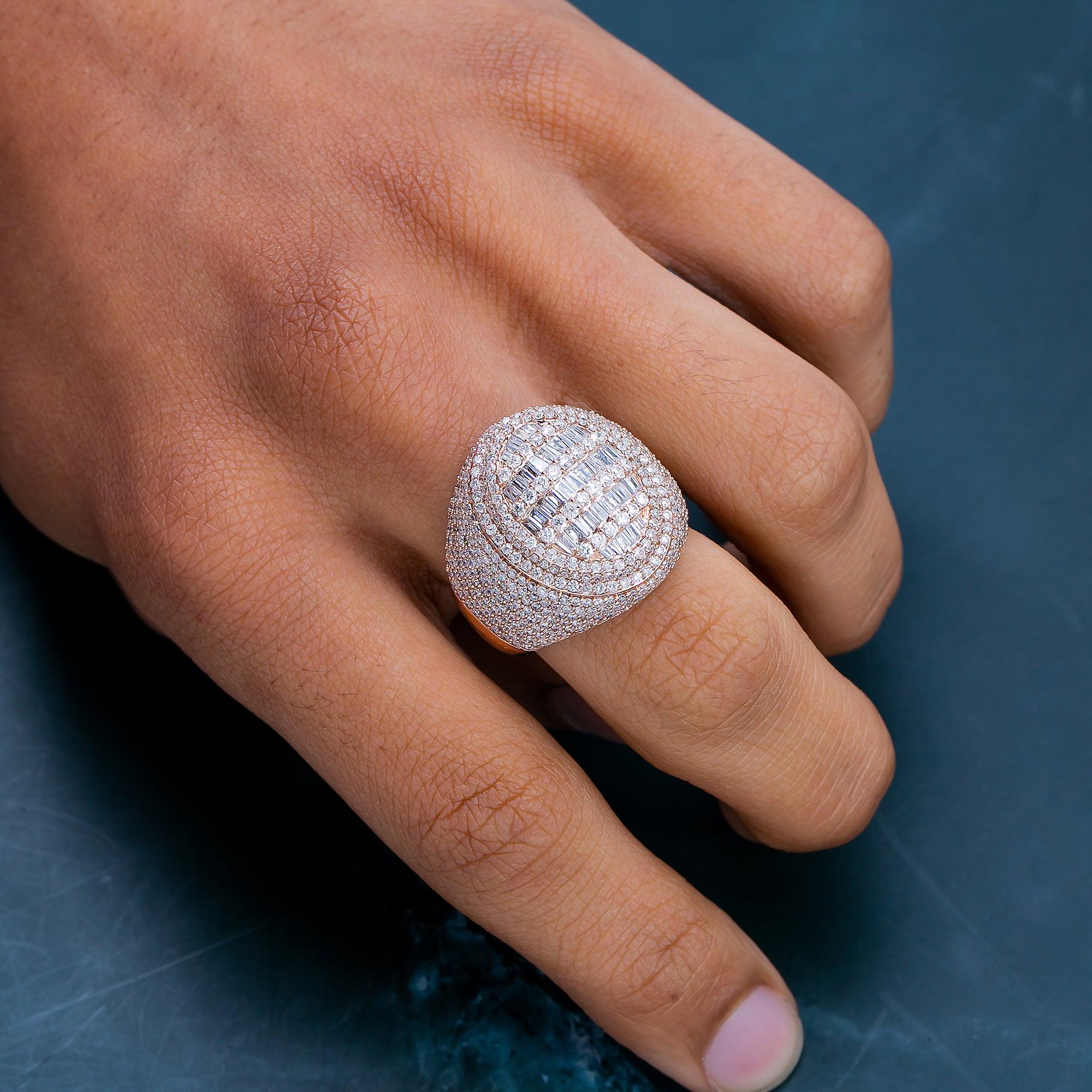 14K ROSE GOLD MEN'S RING WITH 4.64 CT BAGUETTE AND ROUND DIAMONDS