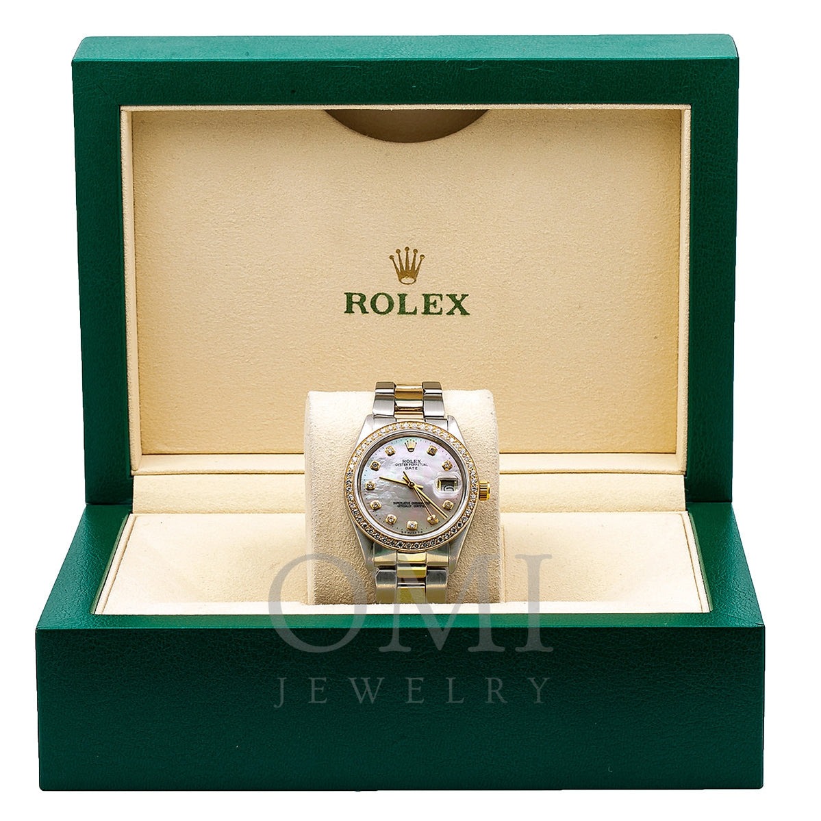Rolex Oyster Perpetual Diamond Watch, Date 1500 34mm, Mother of Pearl ...