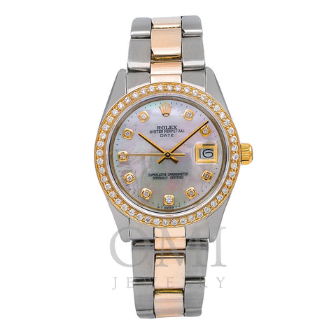 Rolex Oyster Perpetual Diamond Watch, Date 1500 34mm, Mother of Pearl Dial With 1.20 CT Diamonds