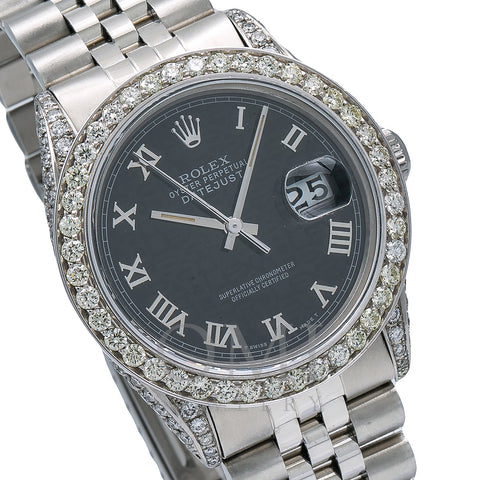 Rolex Datejust Diamond Watch, 16014 36mm, Black Dial With 2.85 CT Diamonds