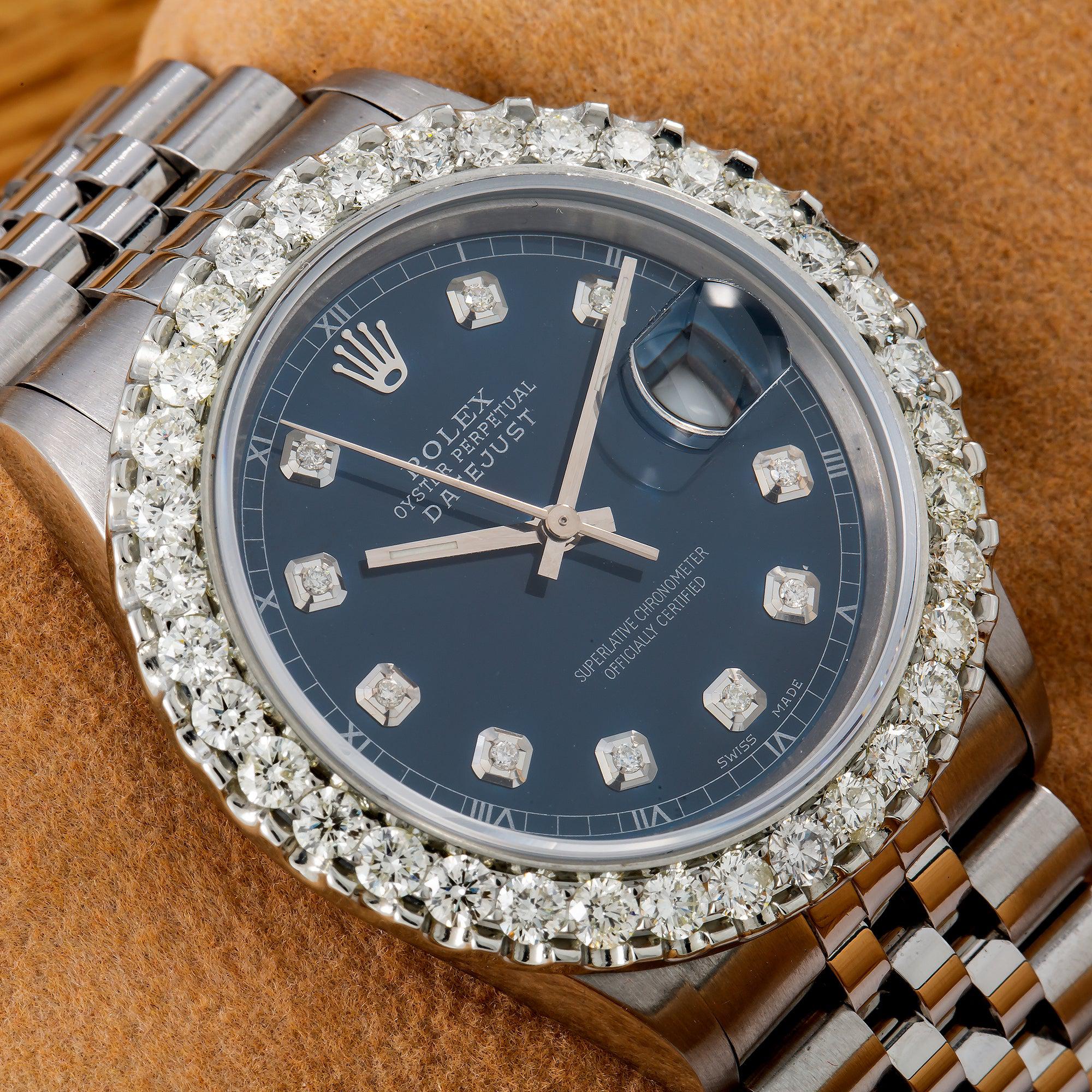 Rolex Datejust 36MM 16234 Blue Diamond Dial Diamond Bezel Stainless Steel Jubilee Bracelet