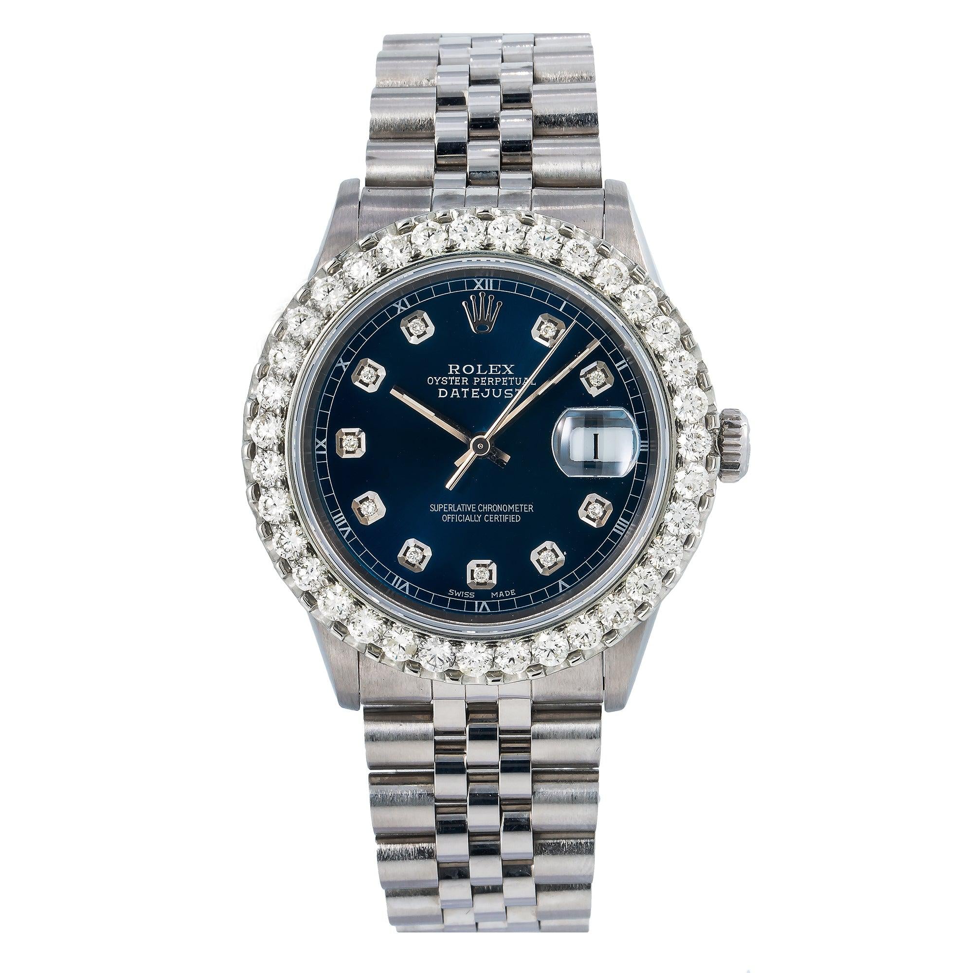 Rolex Datejust 36MM 16234 Blue Diamond Dial Diamond Bezel Stainless Steel Jubilee Bracelet