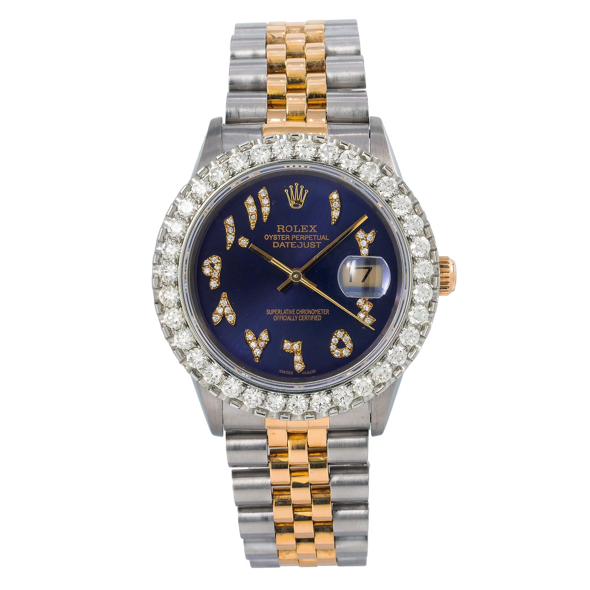Rolex Datejust 36MM 16013 Blue Eastern Arabic Dial Diamond Bezel Two Tone Jubilee Bracelet