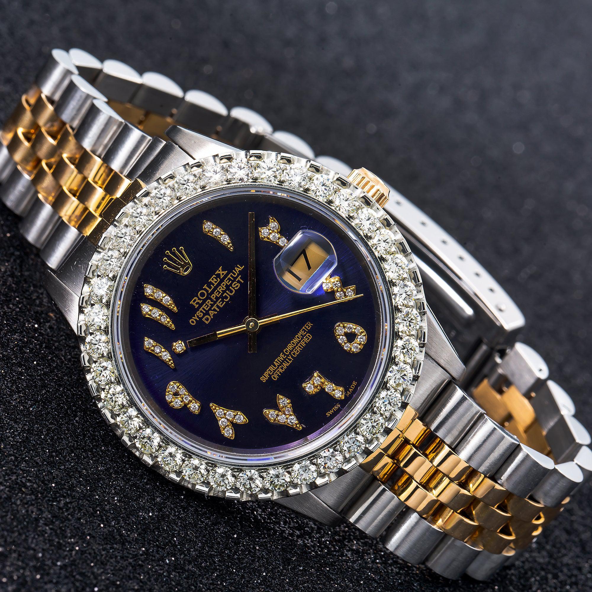 Rolex Datejust 36MM 16013 Blue Eastern Arabic Diamond Dial Diamond Bezel Two Tone Yellow Gold Jubilee Bracelet