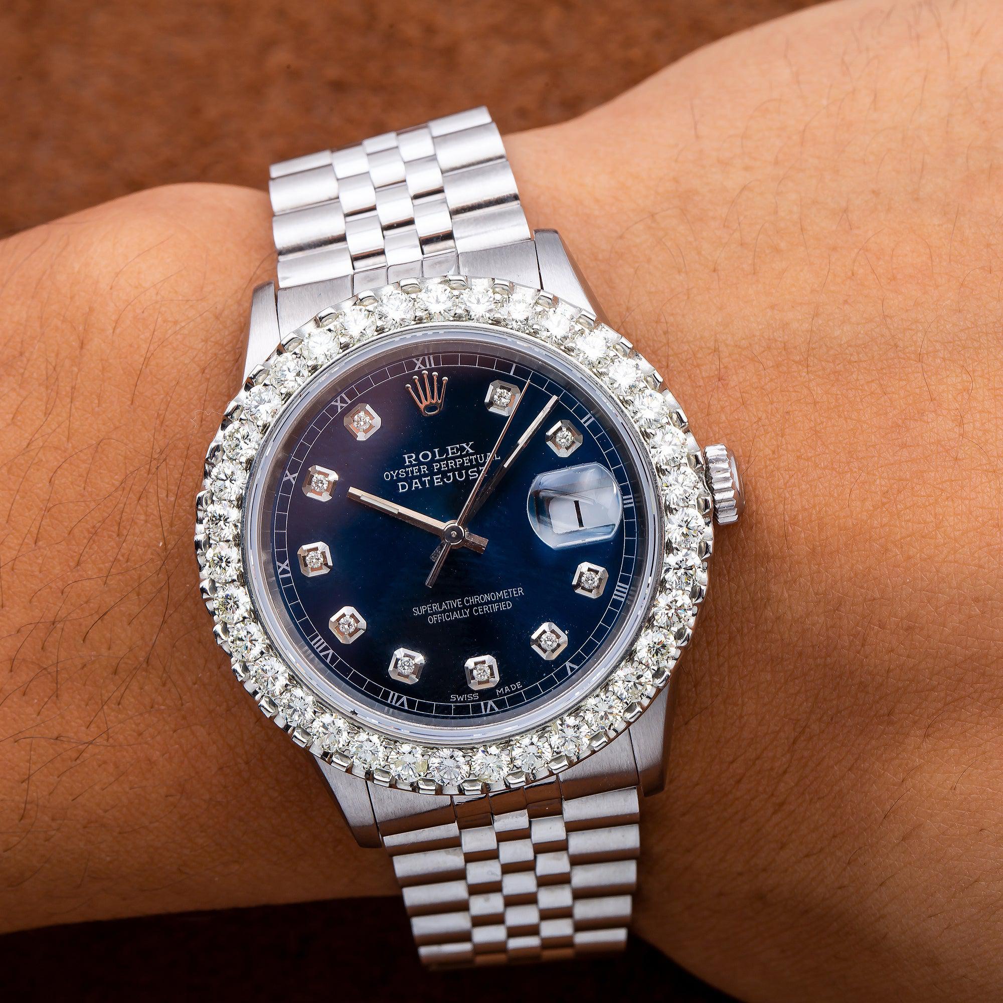 Rolex Datejust 36MM 16234 Blue Diamond Dial Diamond Bezel Stainless Steel Jubilee Bracelet