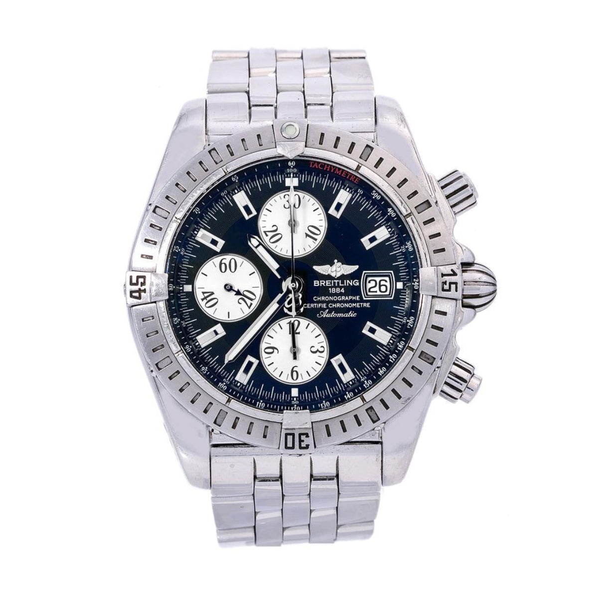 Breitling Chronomat Evolution 44MM A13356 Black Dial Stainless Steel Bracelet