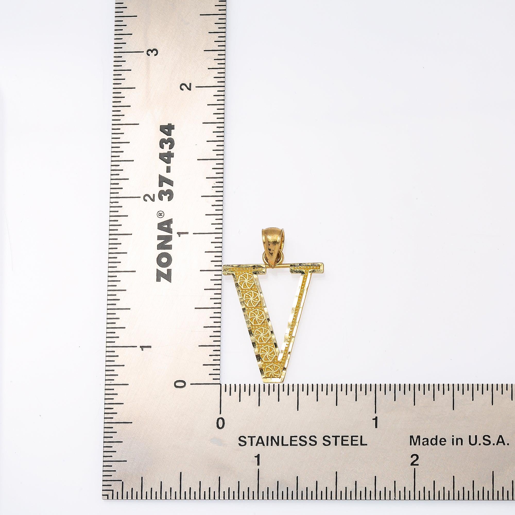 14K YELLOW GOLD LETTER V PENDANT