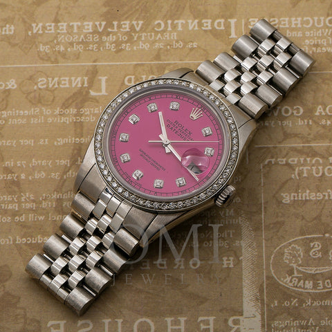 Rolex Datejust Diamond Watch 16030 36mm Pink Diamond Dial With 1.20 CT Diamonds