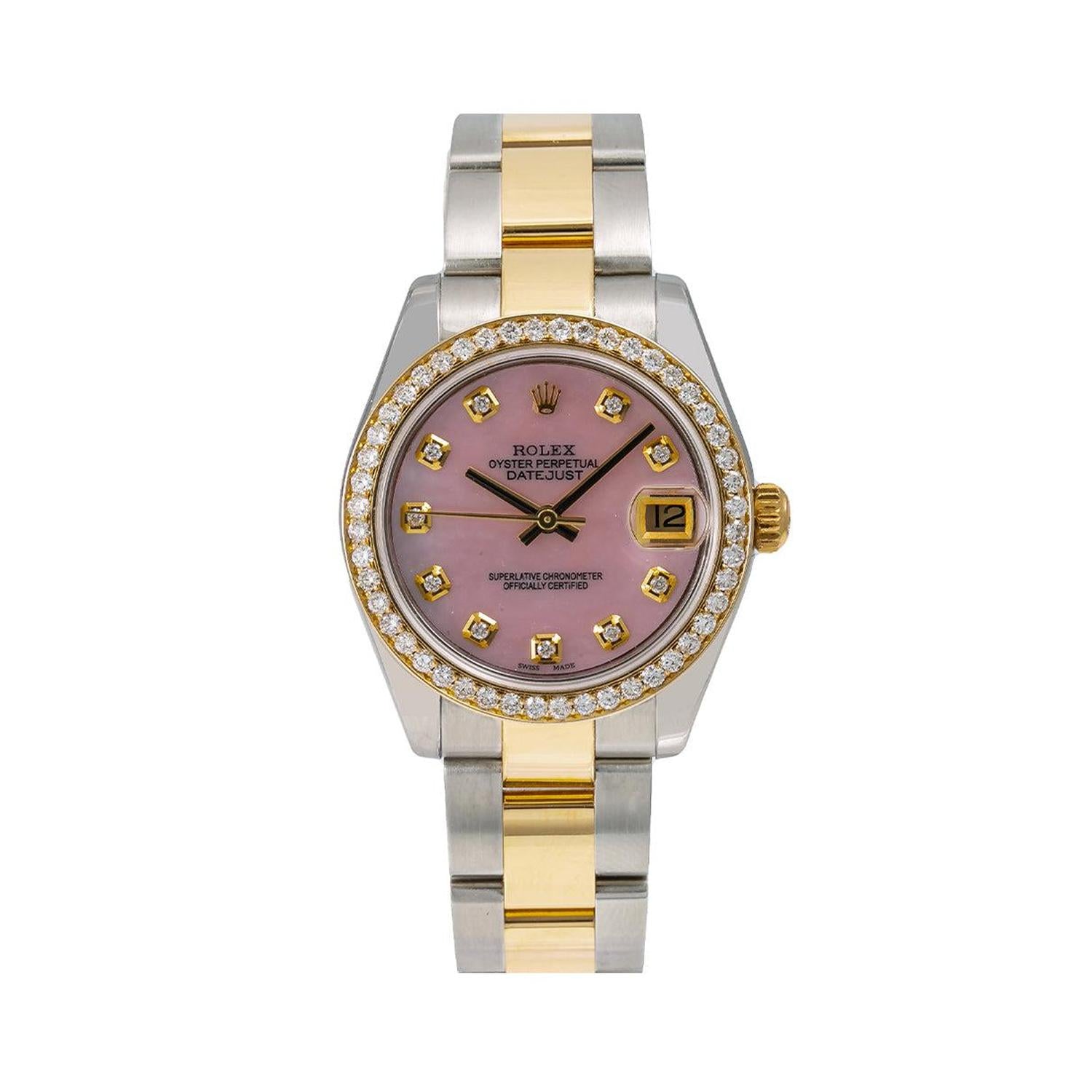 Rolex Datejust 31MM 178273 Pink Diamond Dial Diamond Bezel Two Tone Oyster Bracelet 1.05ct