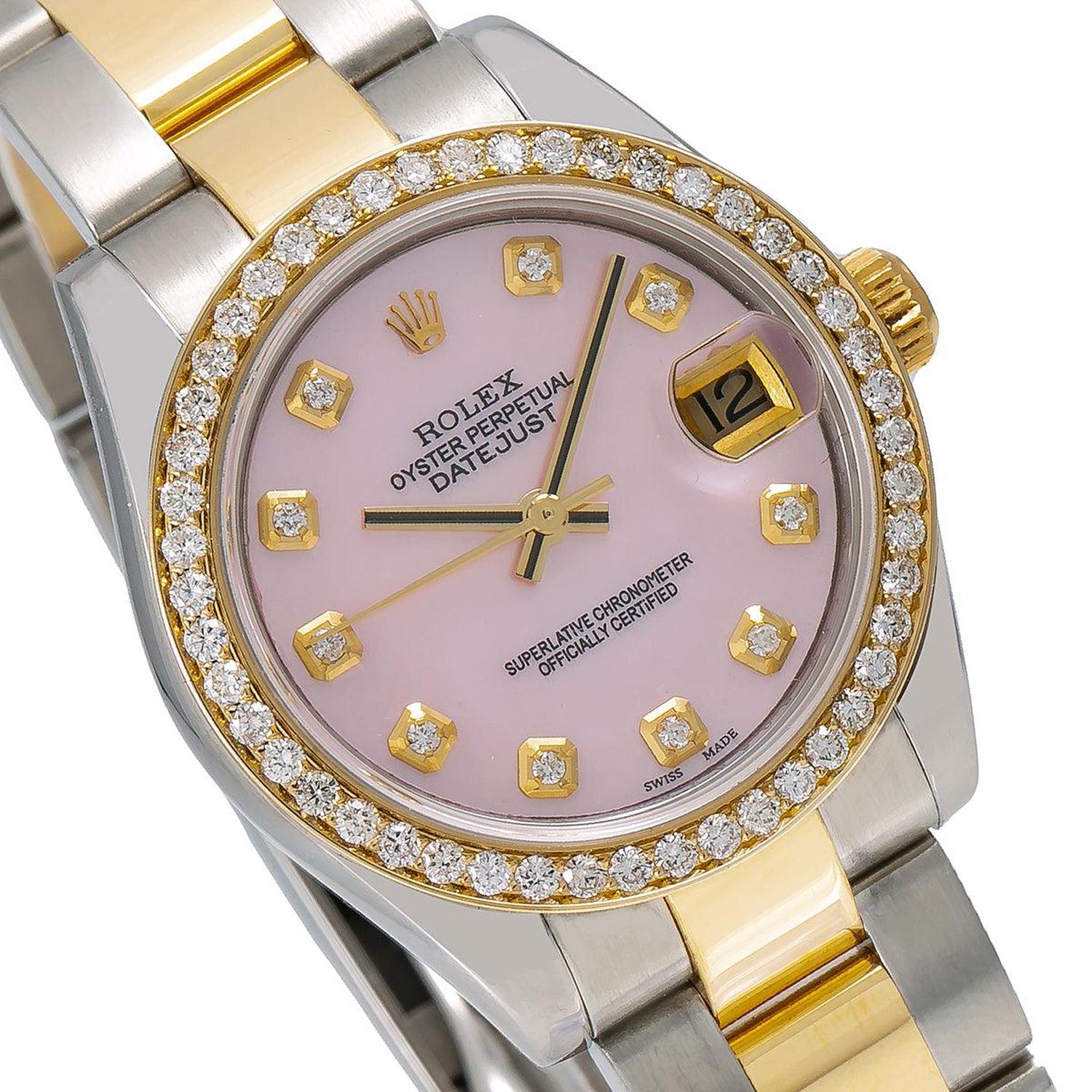 Rolex Datejust 31MM 178273 Pink Diamond Dial Diamond Bezel Two Tone Yellow Gold Oyster Bracelet 1.05ct
