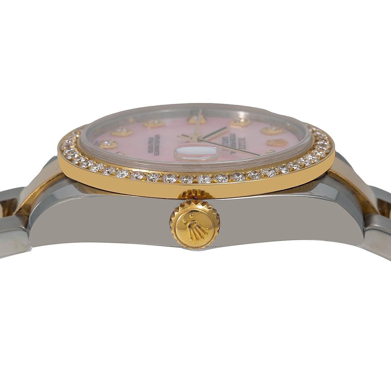 Rolex Datejust 31MM 178273 Pink Diamond Dial Diamond Bezel Two Tone Yellow Gold Oyster Bracelet 1.05ct