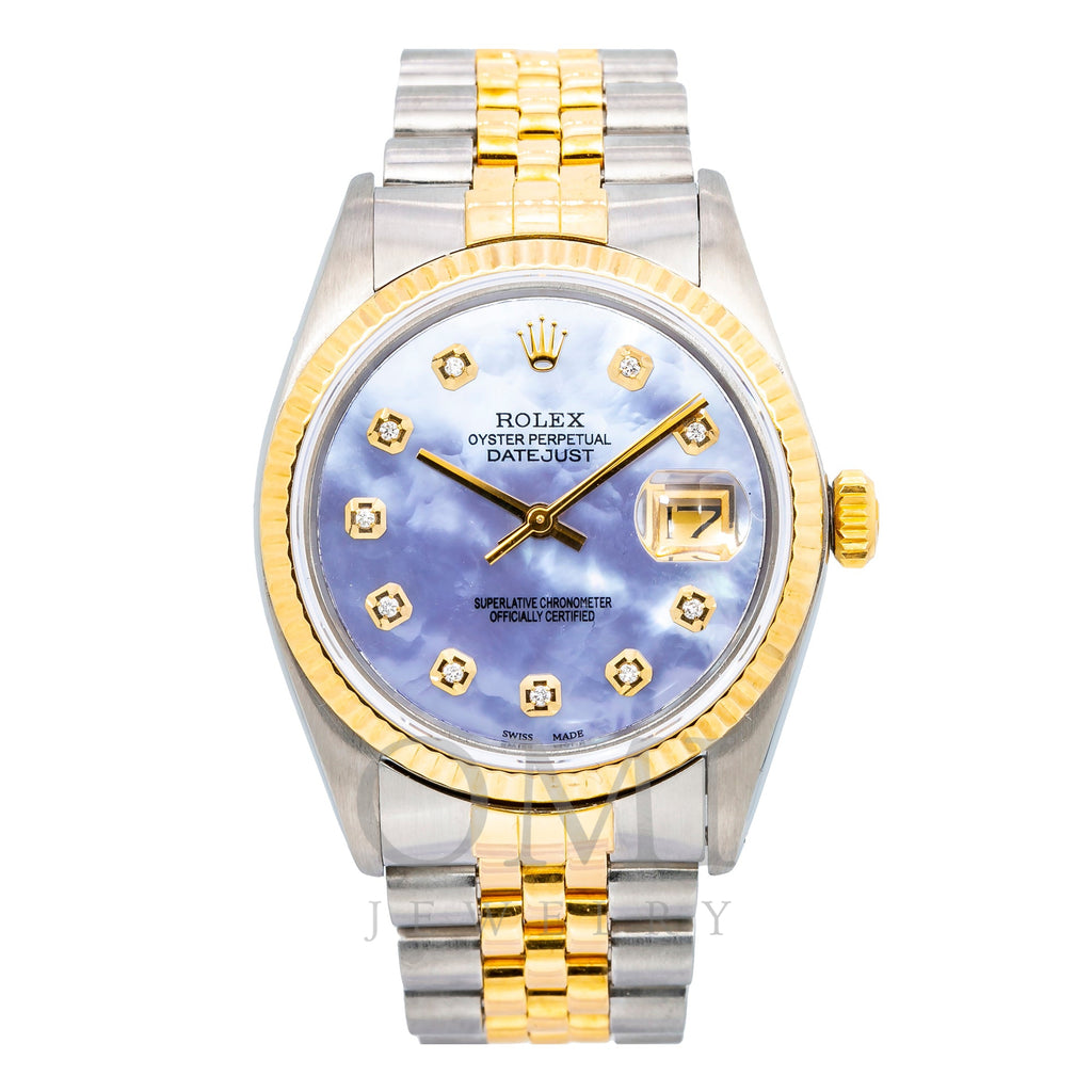 Rolex Datejust 36mm 18k Gold & Steel w/ Blue Mother of Pearl Diamond D –  Zeidman's
