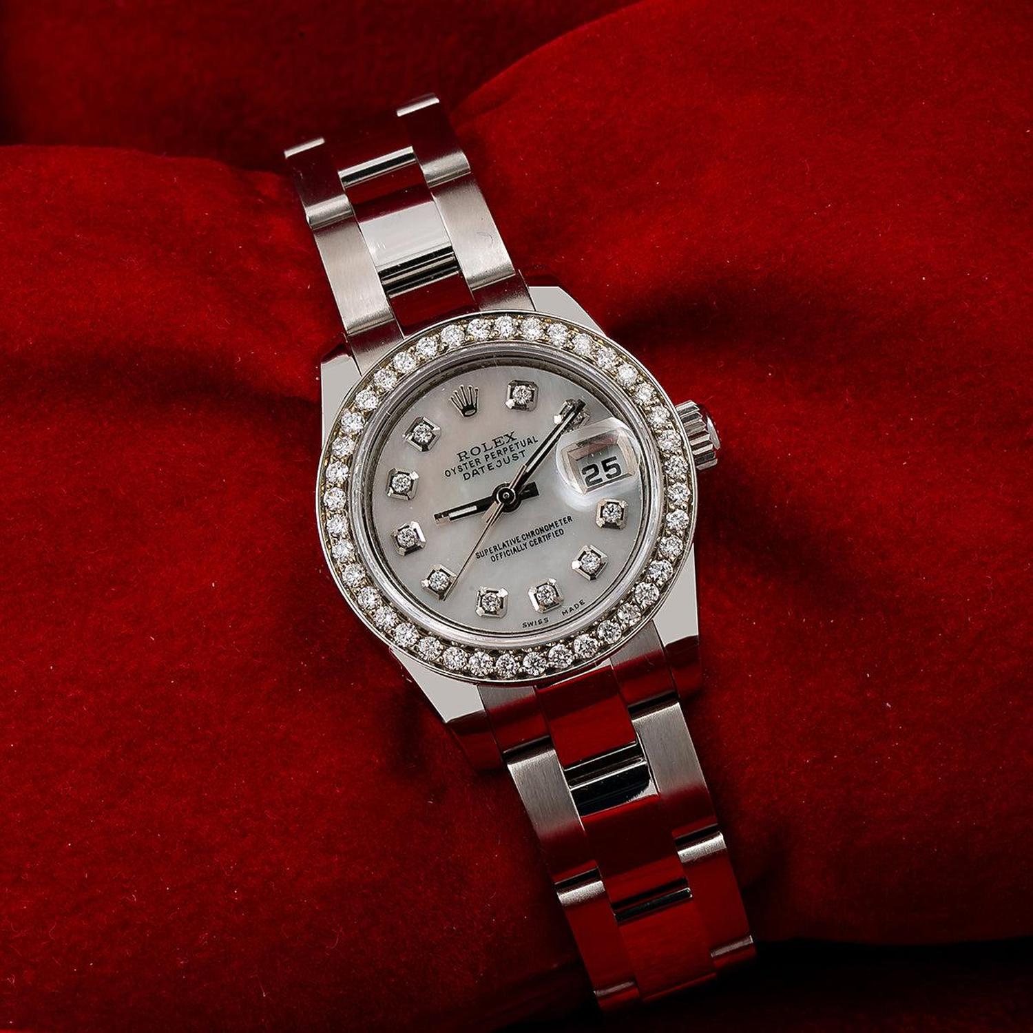 Rolex Datejust 26MM 179160 Mother of Pearl Diamond Dial Diamond Bezel Stainless Steel Oyster Bracelet 0.9ct